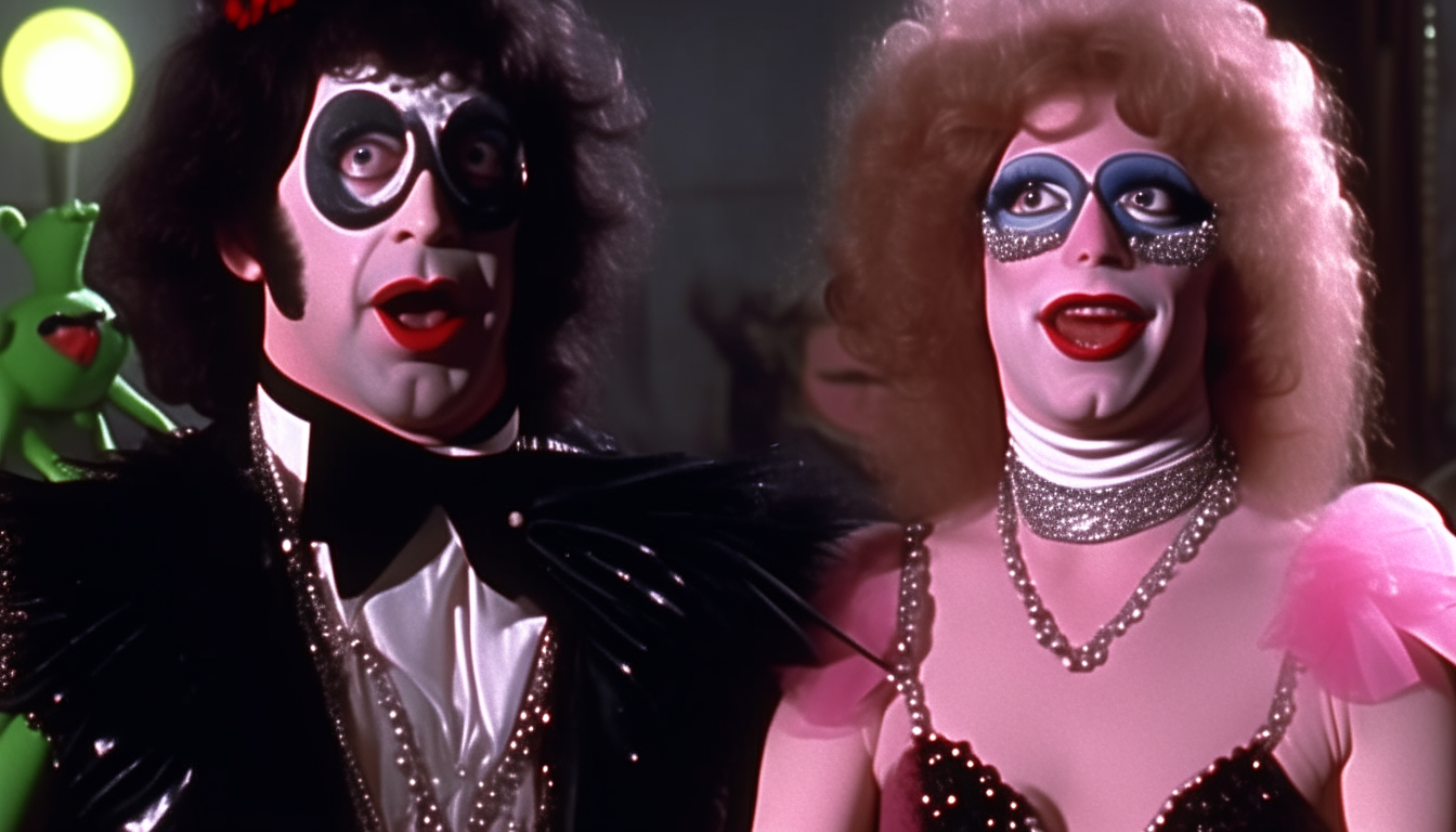 The Time Warp scene from The Rocky Horror Picture Show, featuring Kermit the Frog as Dr. Frank-N-Furter and Miss Piggy as Magenta