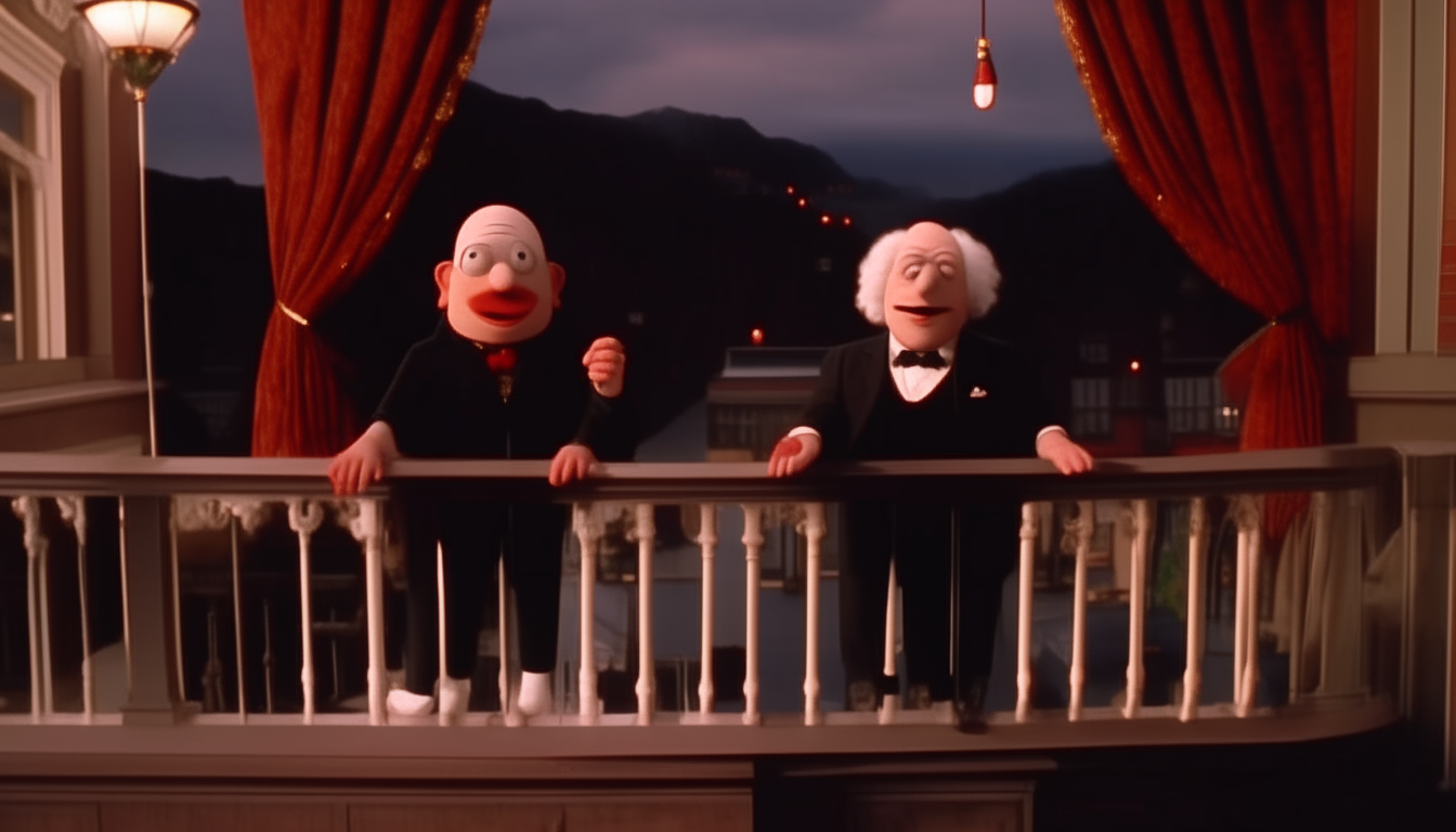 The Floor Show scene from The Rocky Horror Picture Show, featuring Statler and Waldorf providing commentary from the balcony