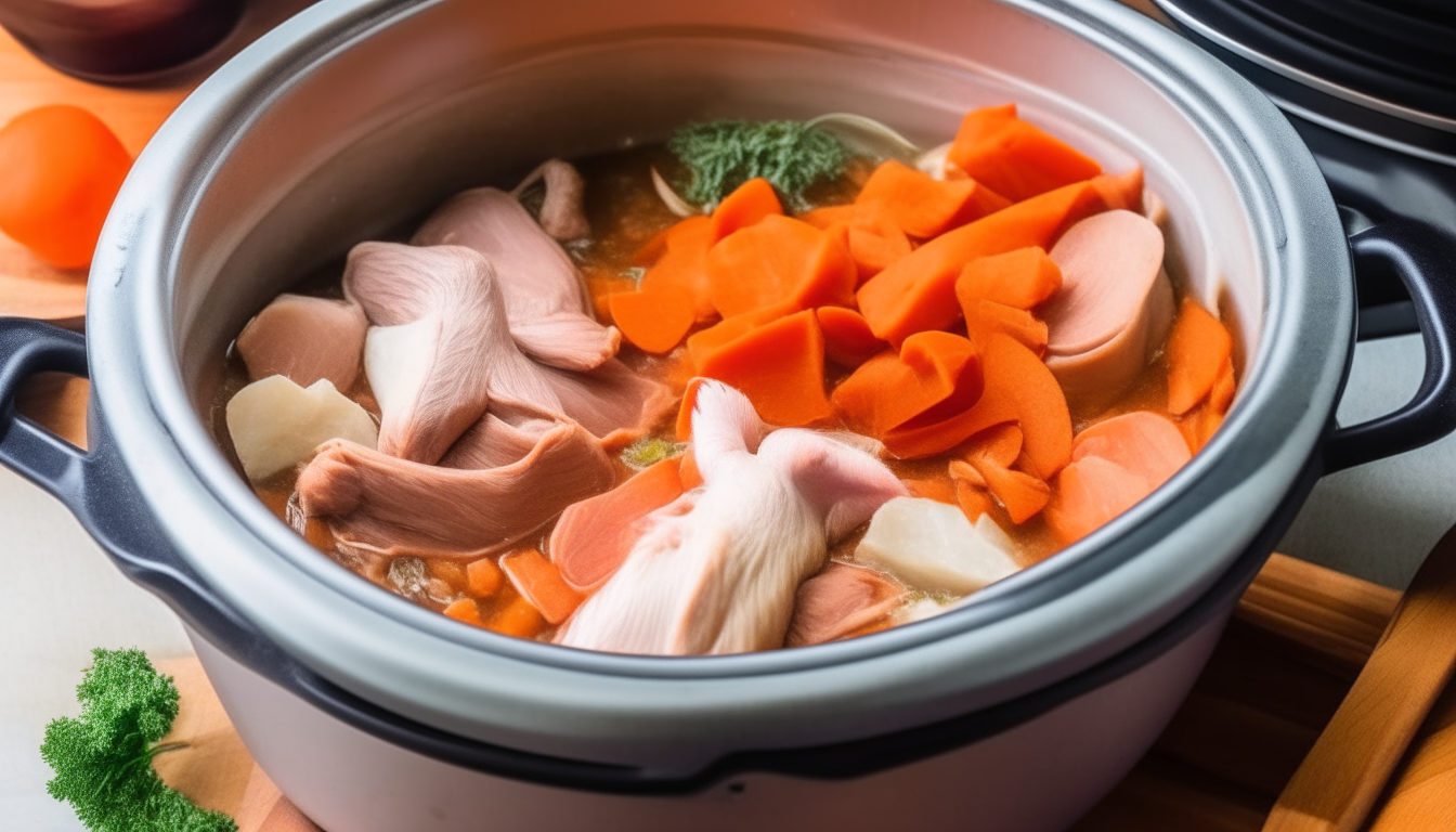 Onions, garlic, ginger and carrots cooking with pork in Instant Pot