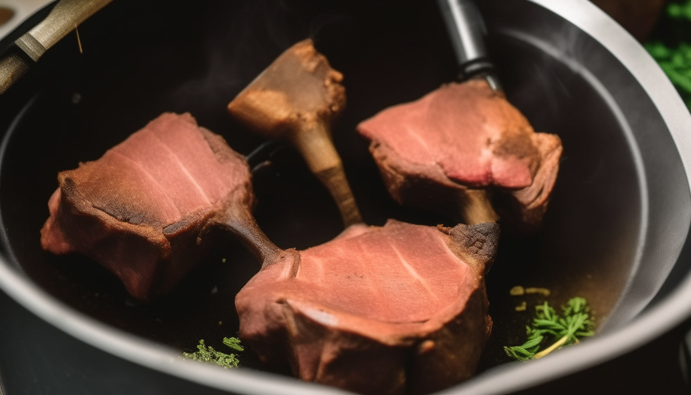 Lamb chops browning in an Instant Pot, developing a flavorful crust