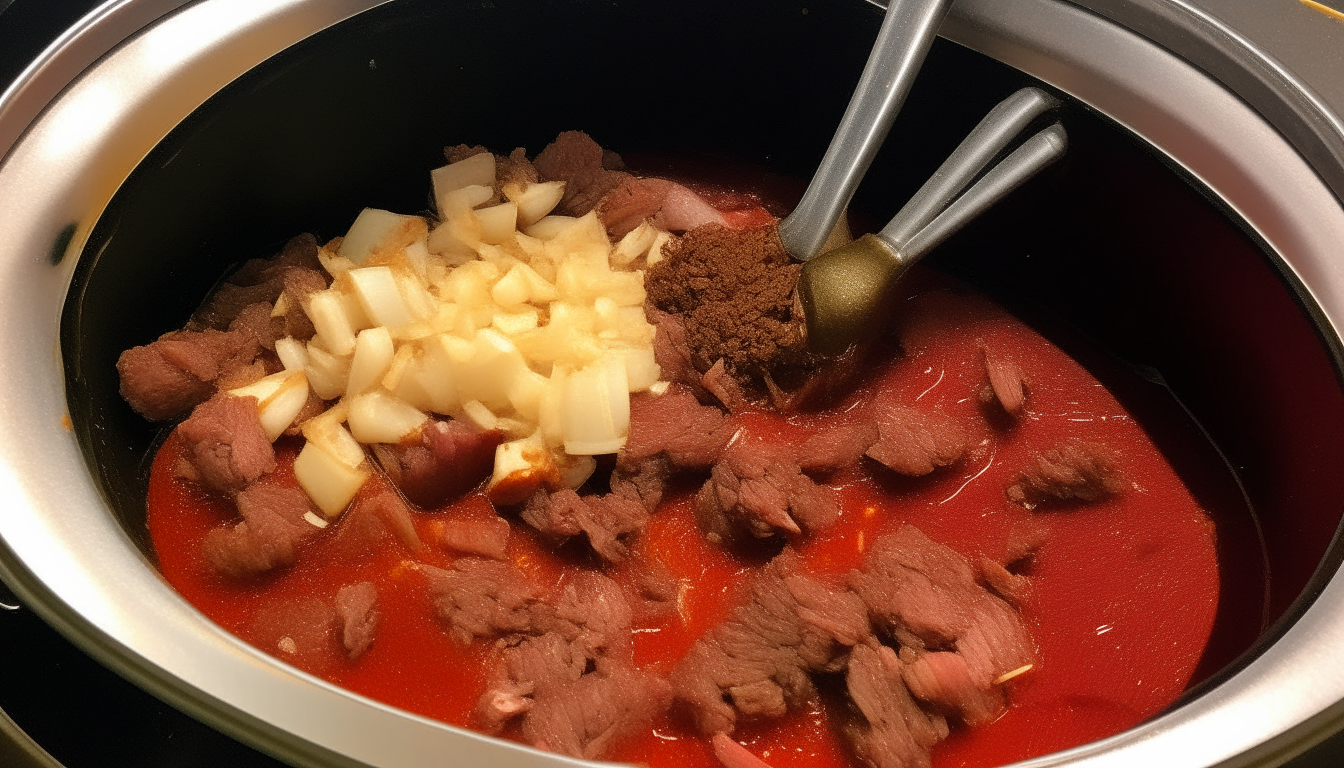 Onions, garlic sautéing in olive oil in Instant Pot. Ground lamb browning, tomato paste and red wine added