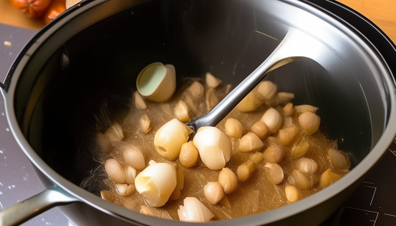 Onions sautéing in Instant Pot, garlic added and stirred in