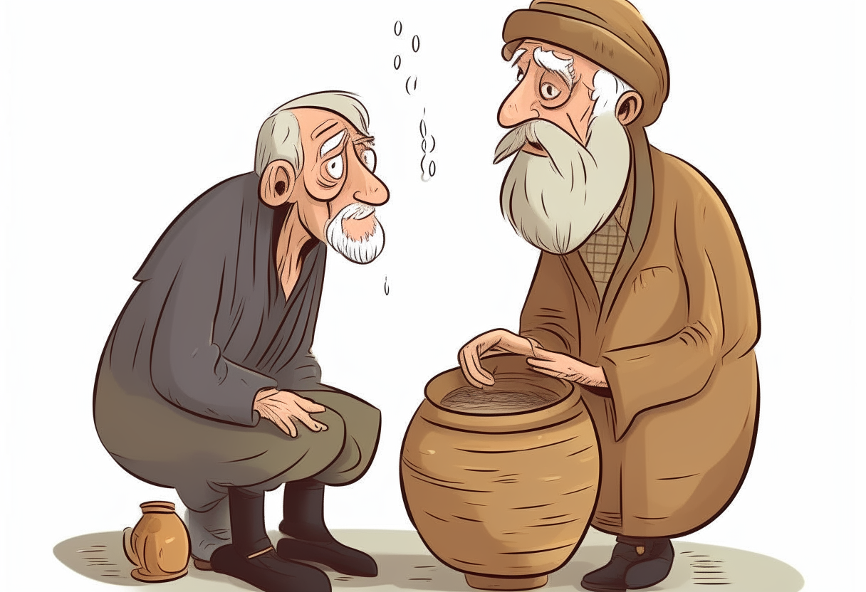 A sad pot old man talking with old rich man 