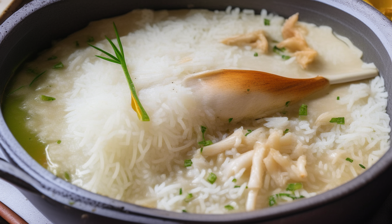 White wine and chicken broth added gradually to rice