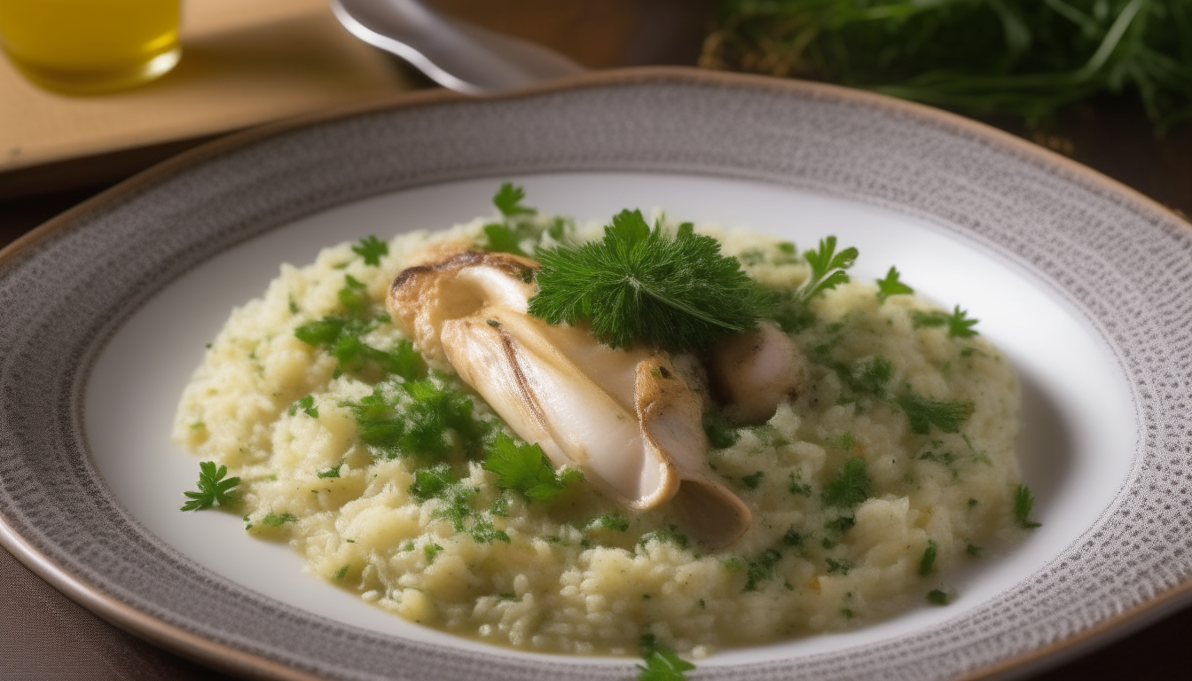 Risotto finished with parsley and parmesan, served with quail