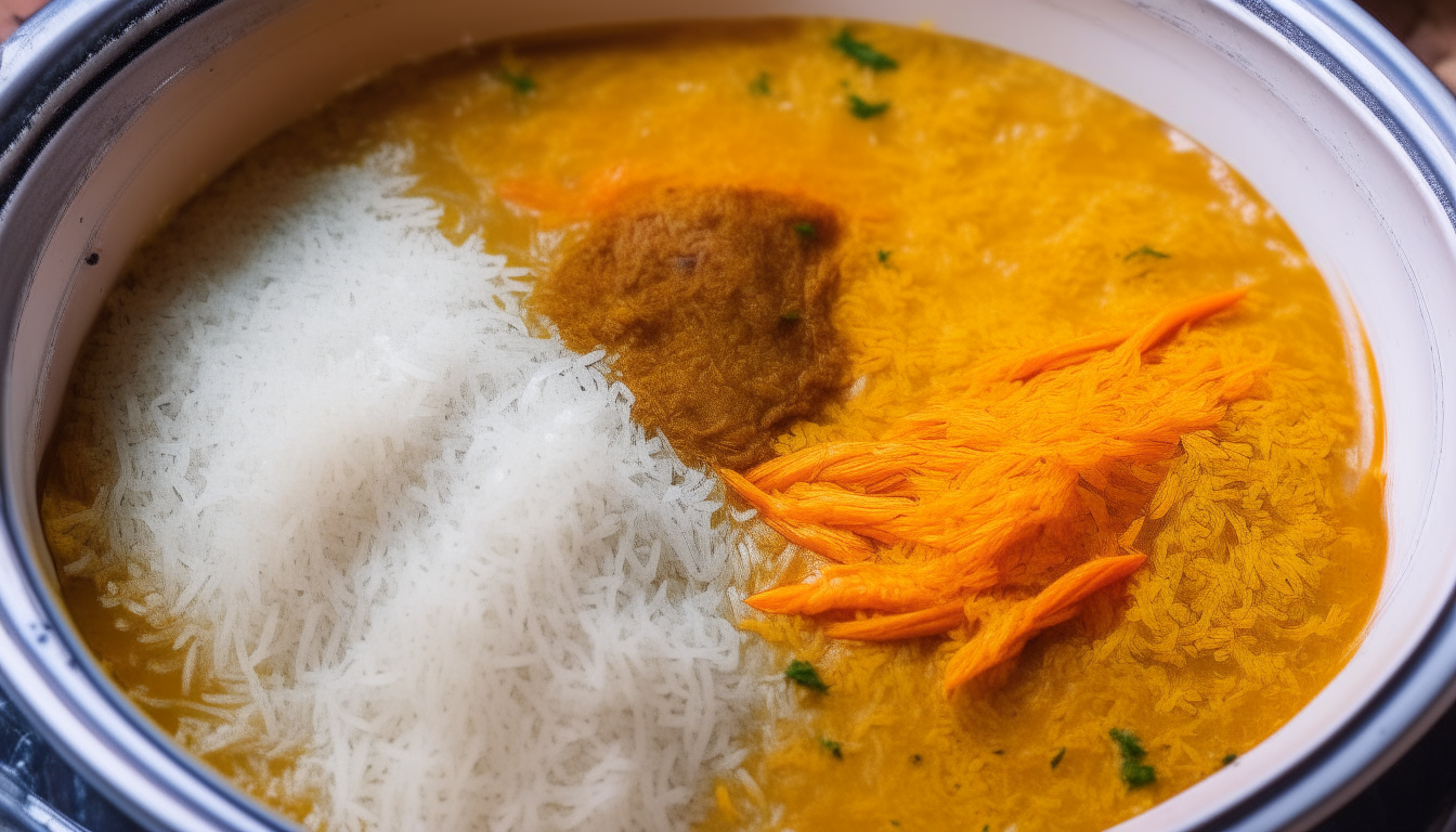 Broth, saffron, spices added to rice