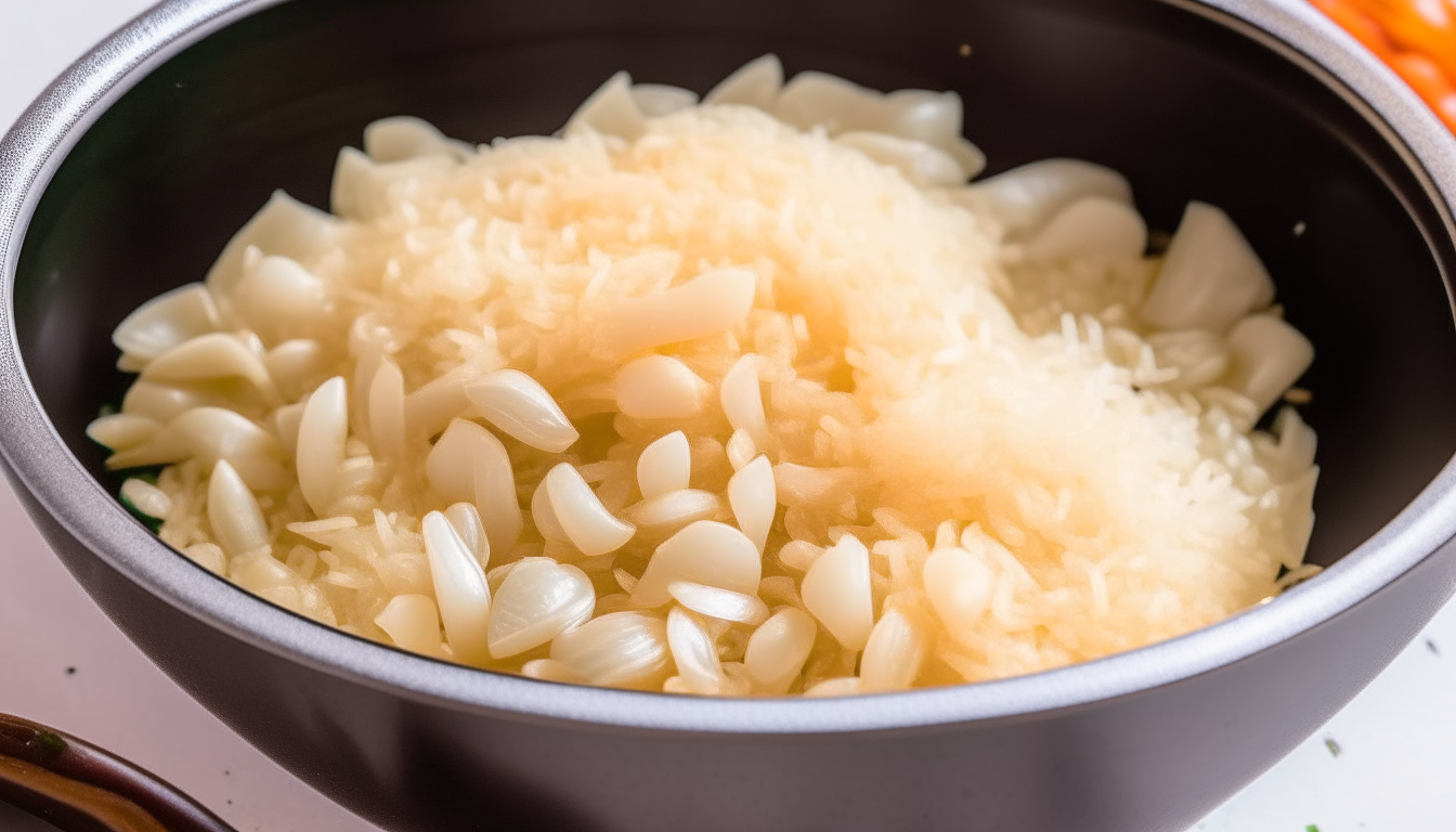 Onions, garlic, rice sautéed in Instant Pot