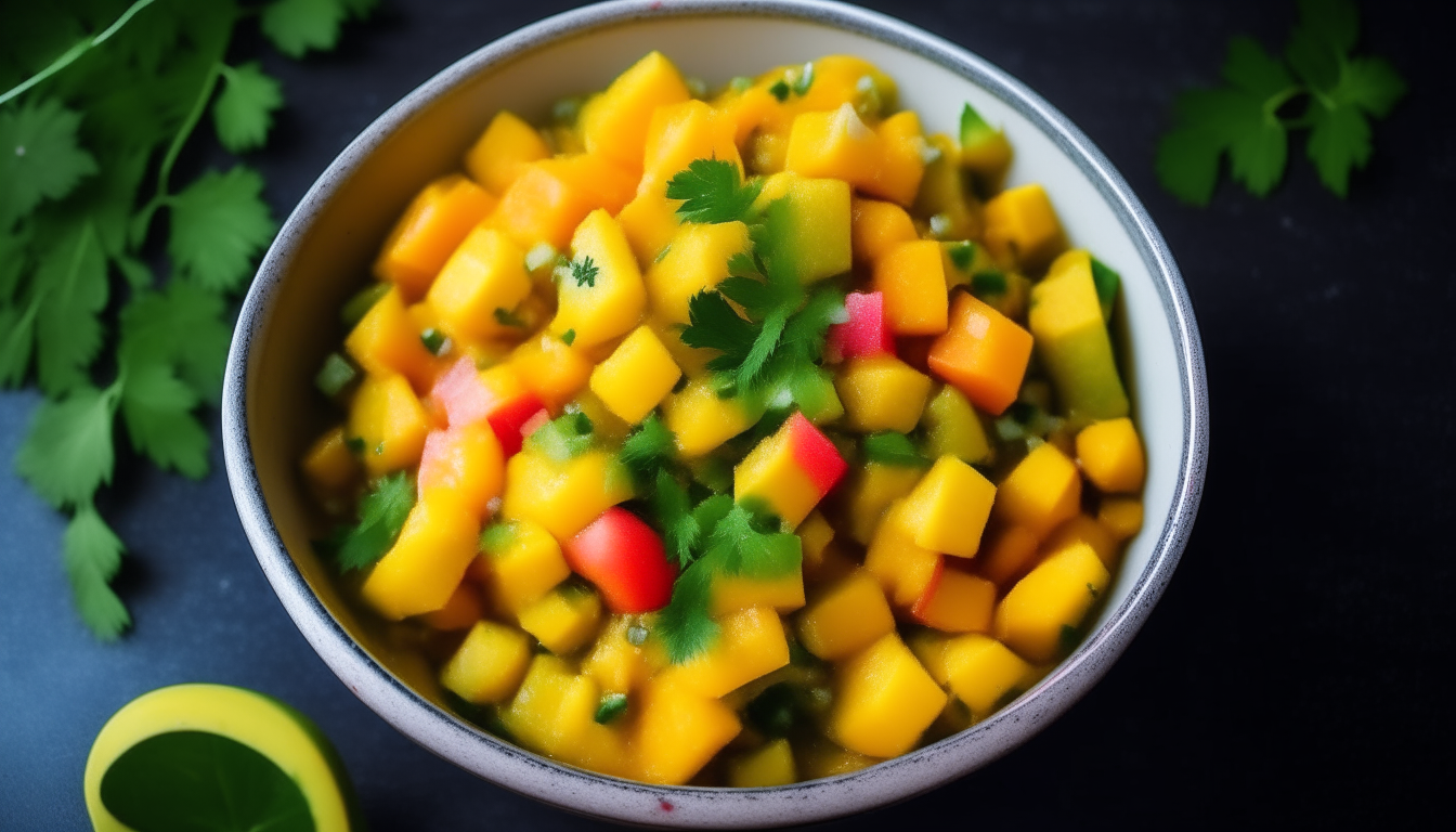 Mango salsa mixed in a bowl