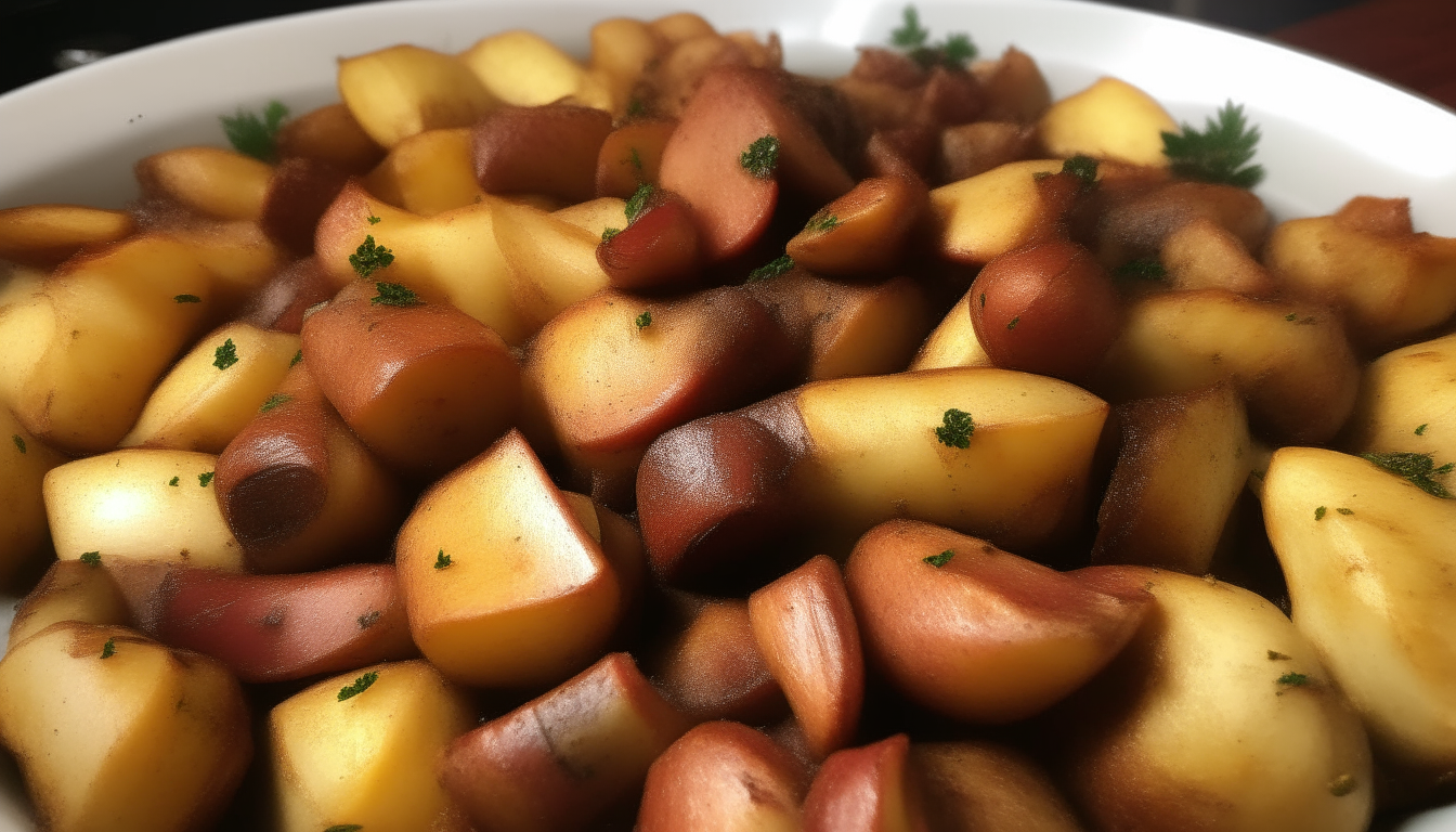 Potatoes, sausage, seasoning cooked