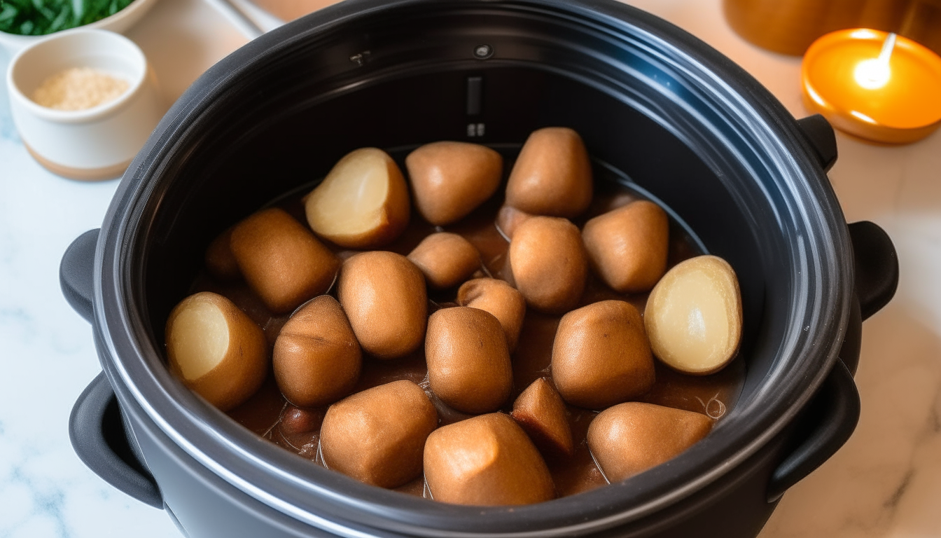 Instant Pot with potatoes, sausage, seasoning, set to manual mode