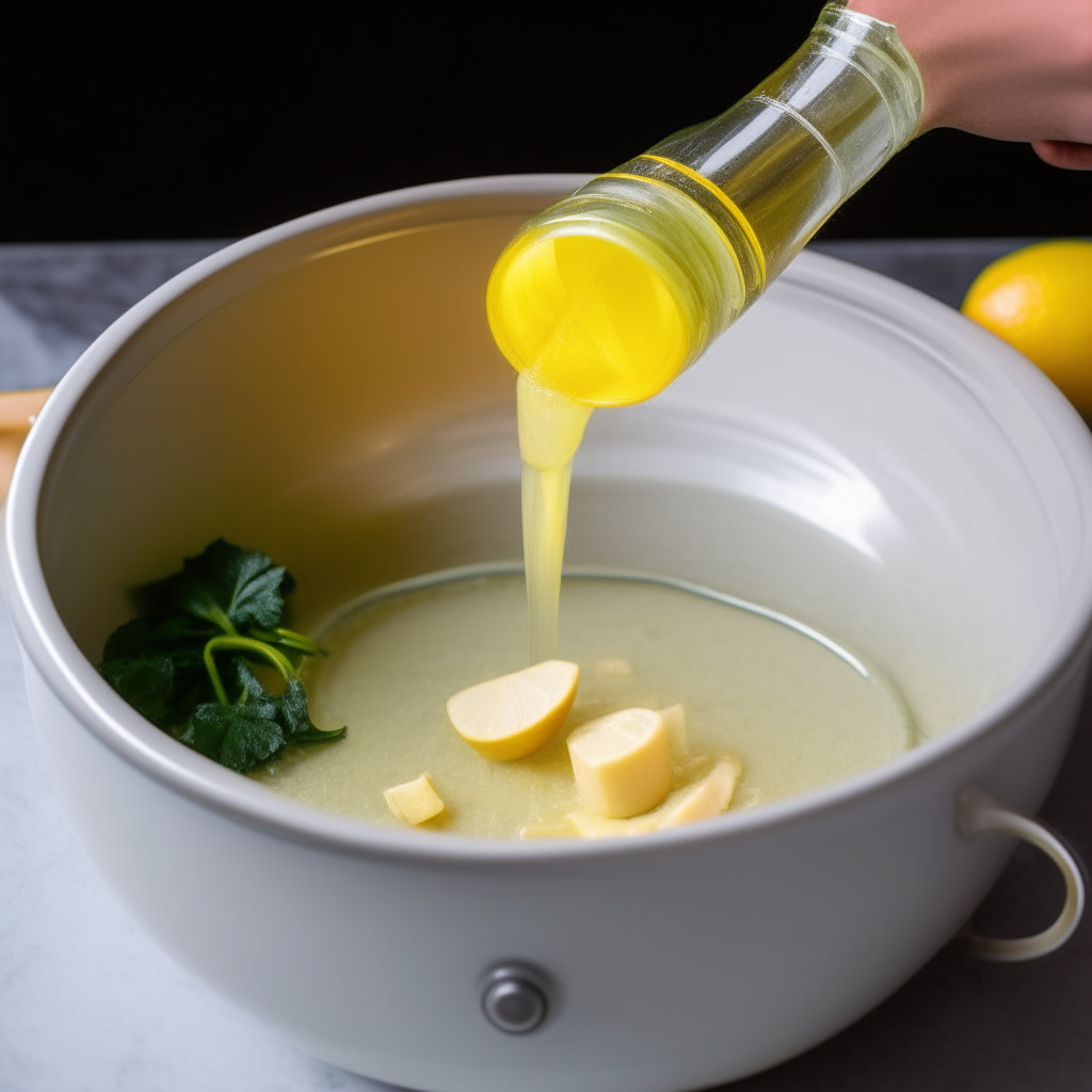 Minced garlic being added to Instant Pot, followed by white wine and lemon juice to deglaze