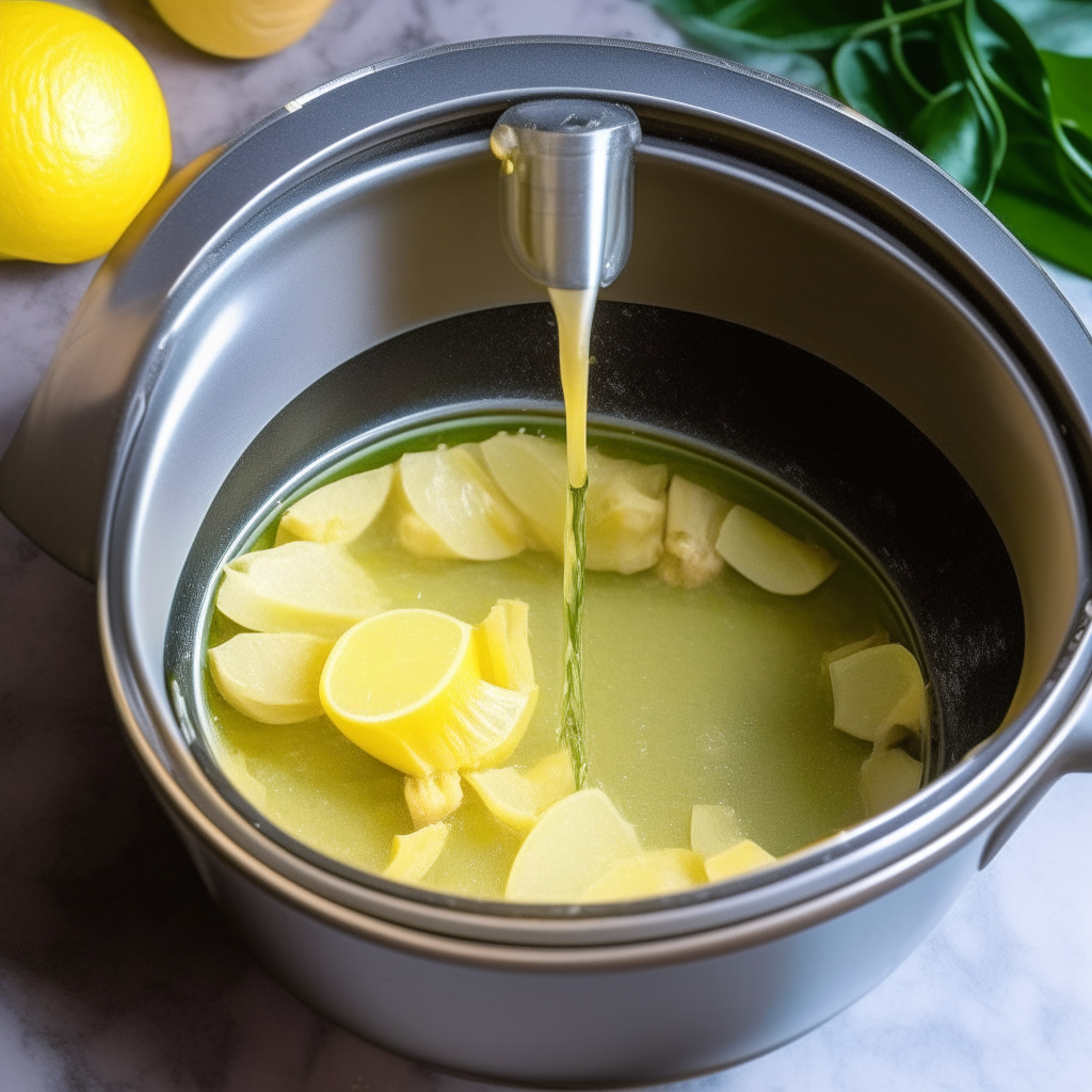 Minced garlic sautéing in an Instant Pot, white wine and lemon juice added to deglaze