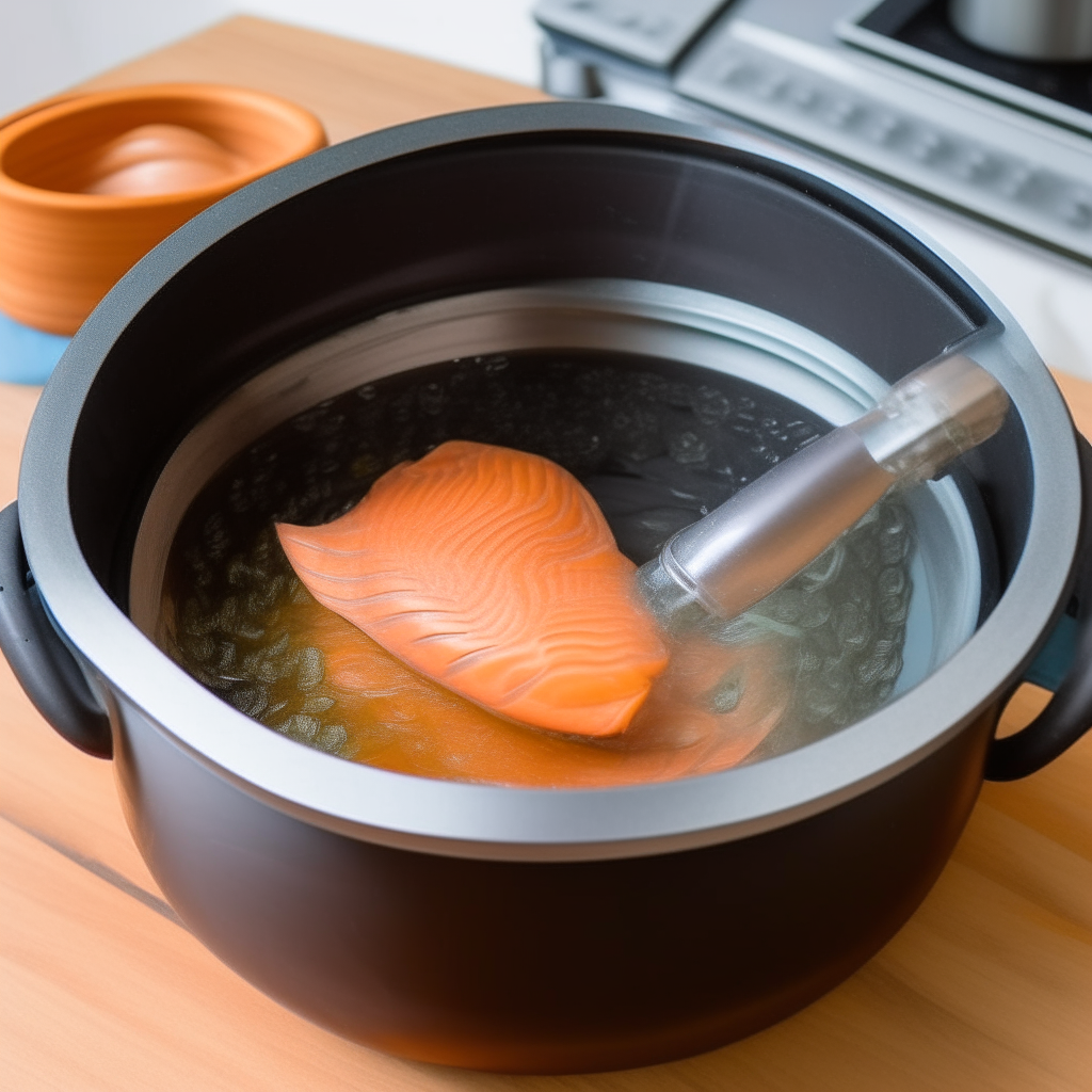 Water or broth and a trivet placed in an Instant Pot, ready for salmon, step 2