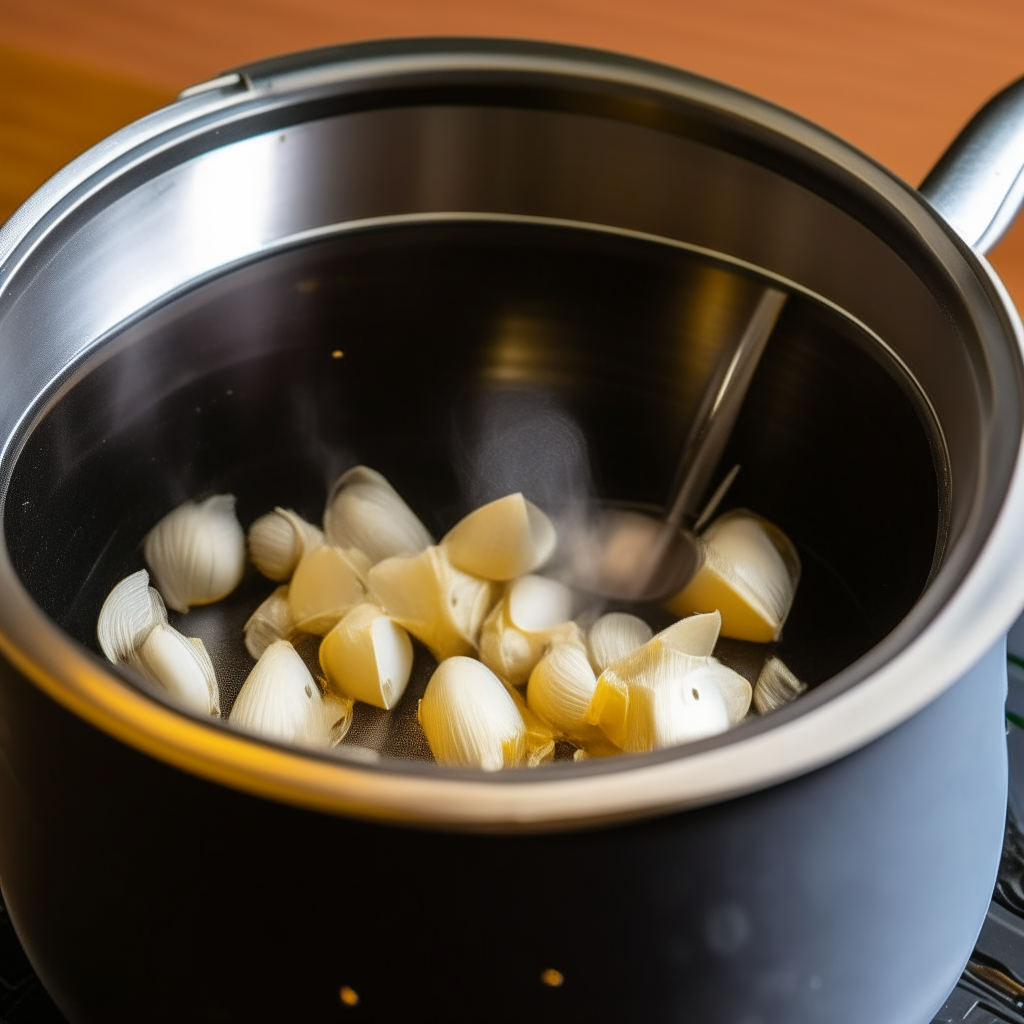 Garlic sautéing in oil in an Instant Pot, step 2