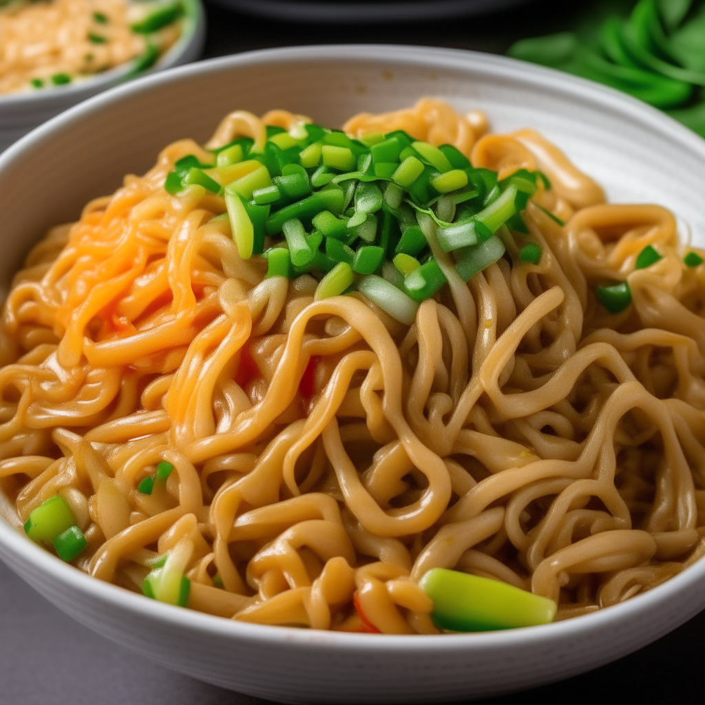 Completed vegetable lo mein dish garnished with green onions, step 4