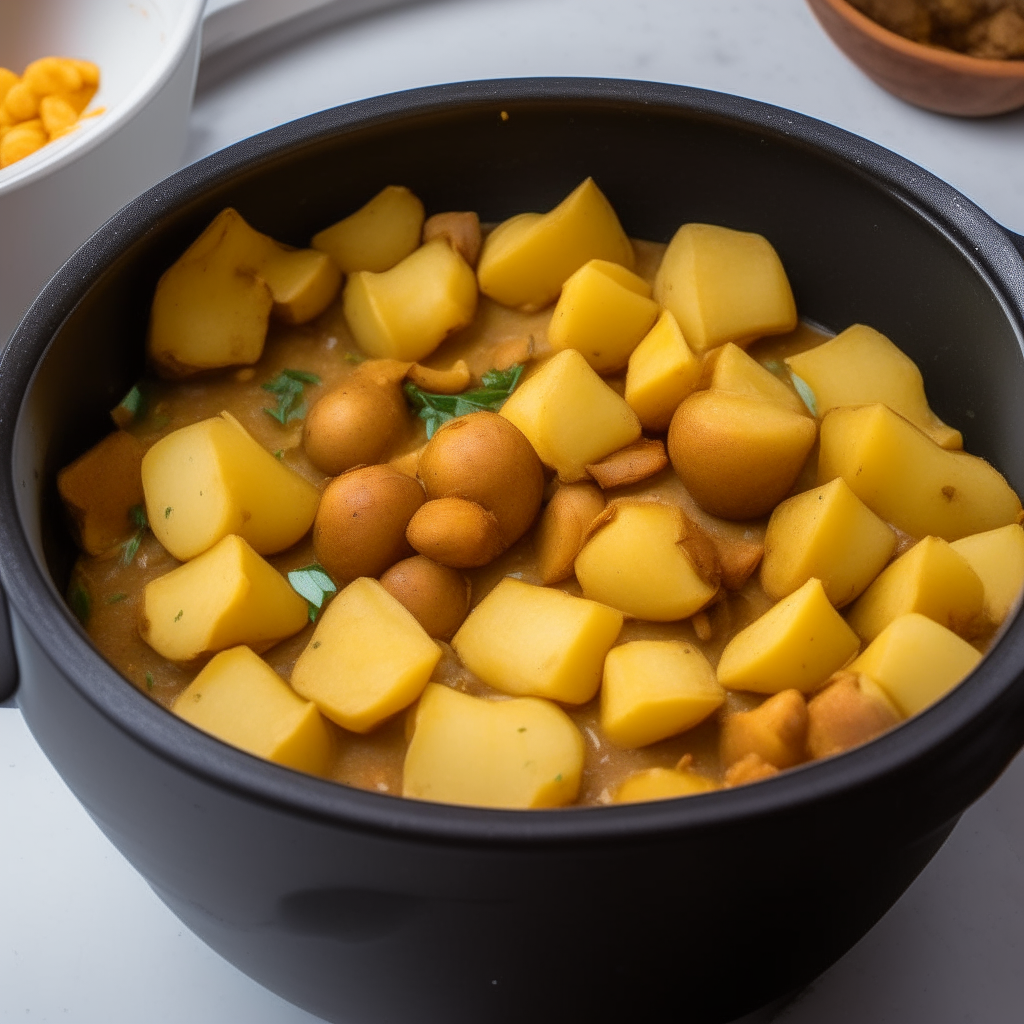 Spices and potatoes added to pot, step 2