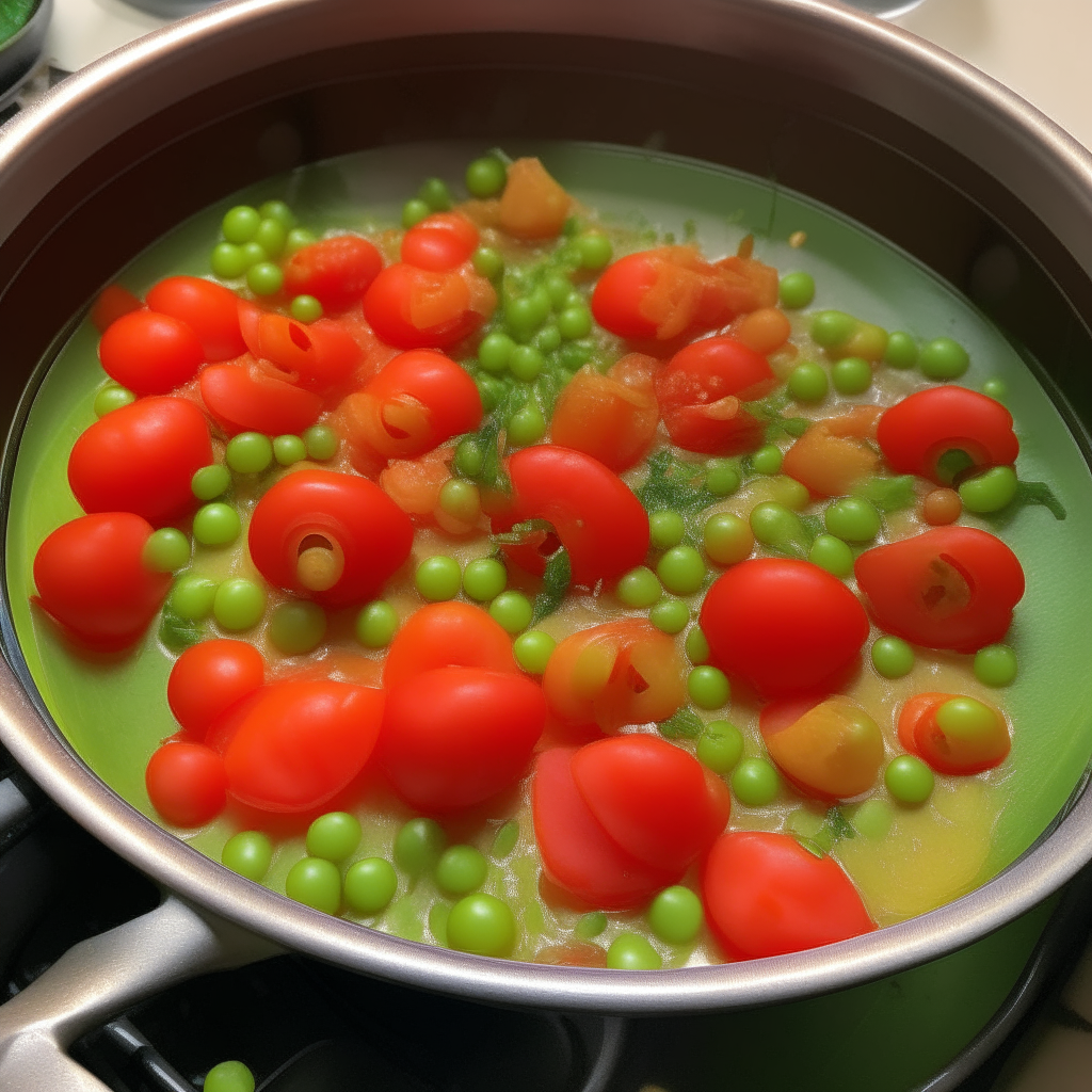 Peas and tomatoes added before serving, step 4