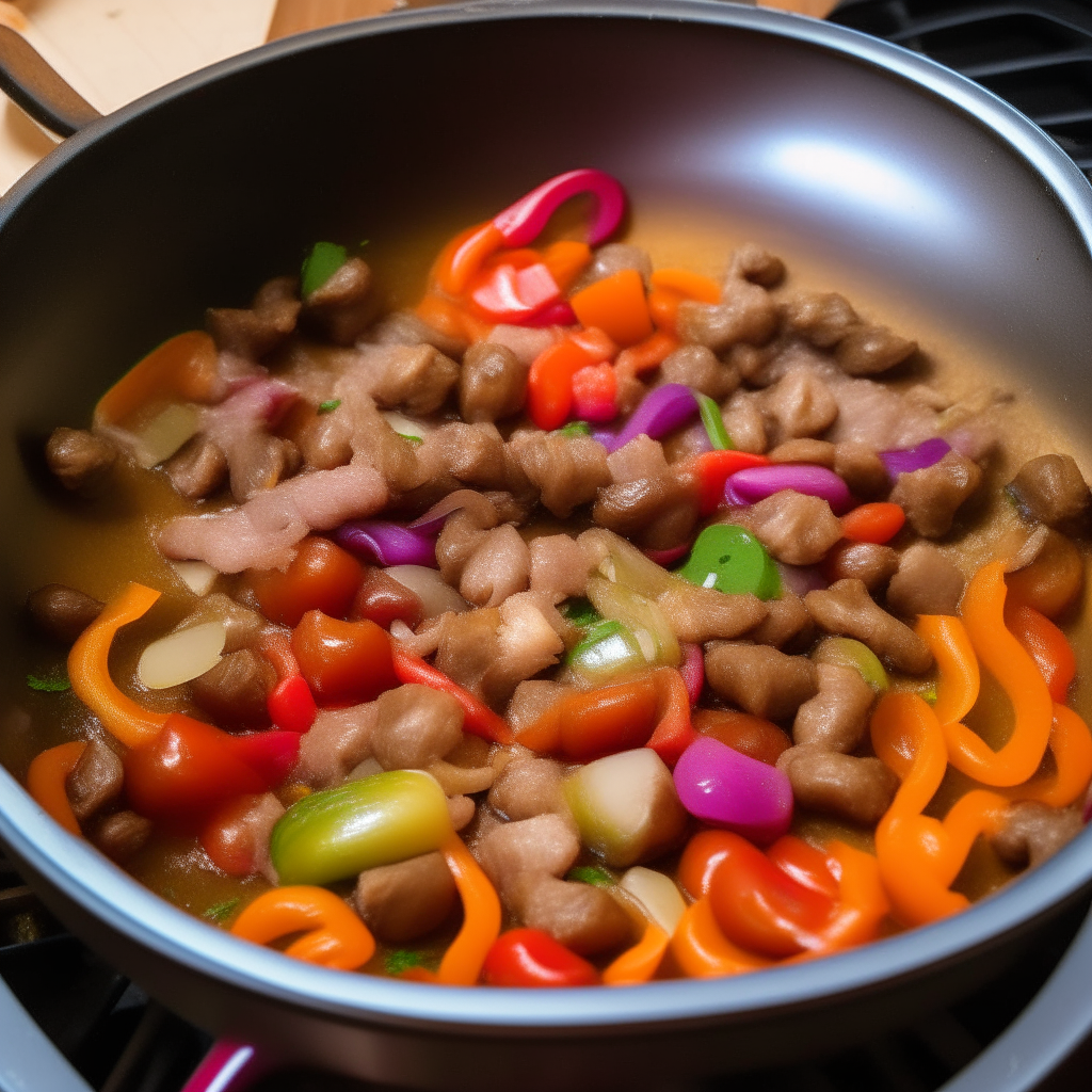 Onions, peppers and sausage sautéing in roux, step 2