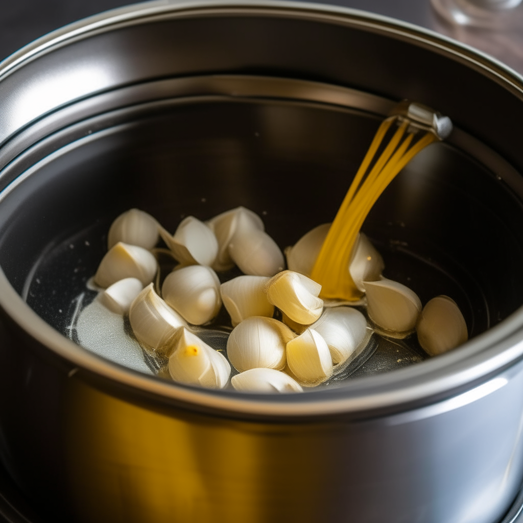 Garlic sautéing in oil in an Instant Pot, step 2