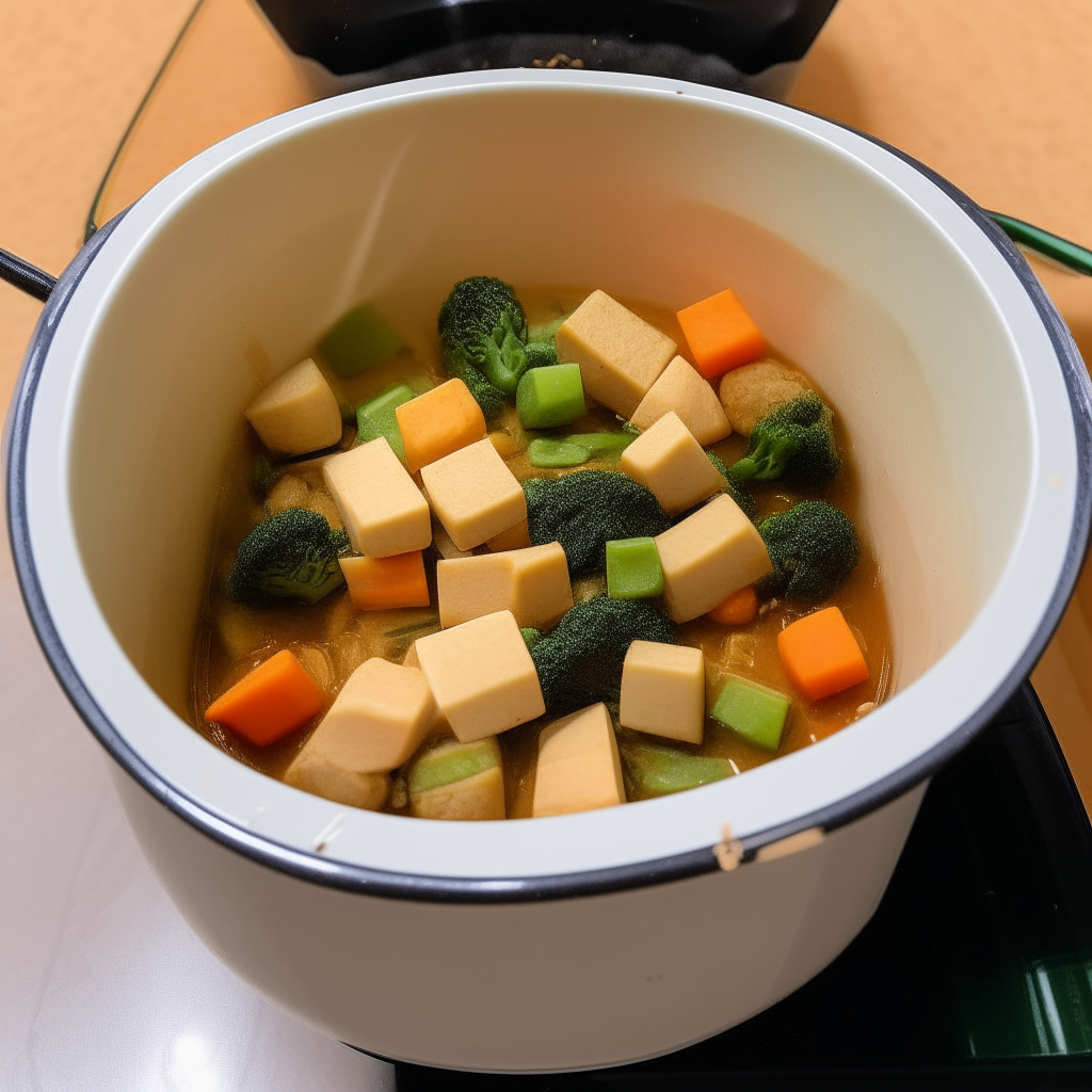 Tofu and vegetables sautéing in an Instant Pot, step 2