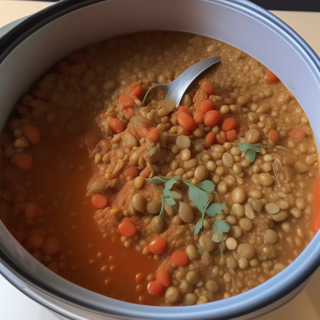 Lentils, tomatoes, spices added and stirred, step 2