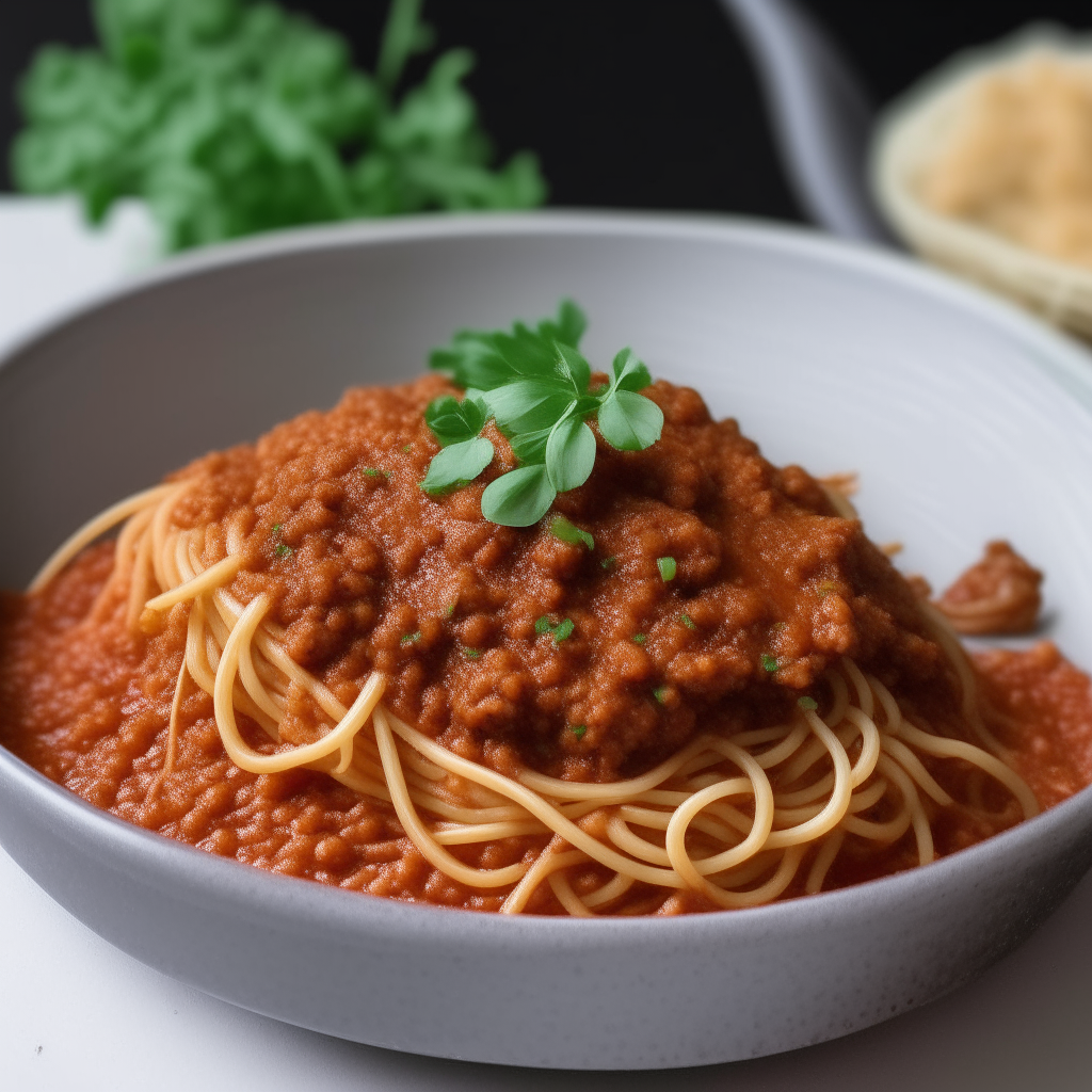 Lentil bolognese served over spaghetti, step 4