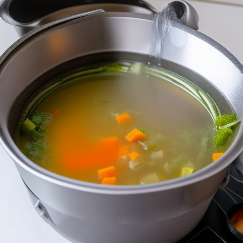 Vegetable broth added before pressure cooking, step 3