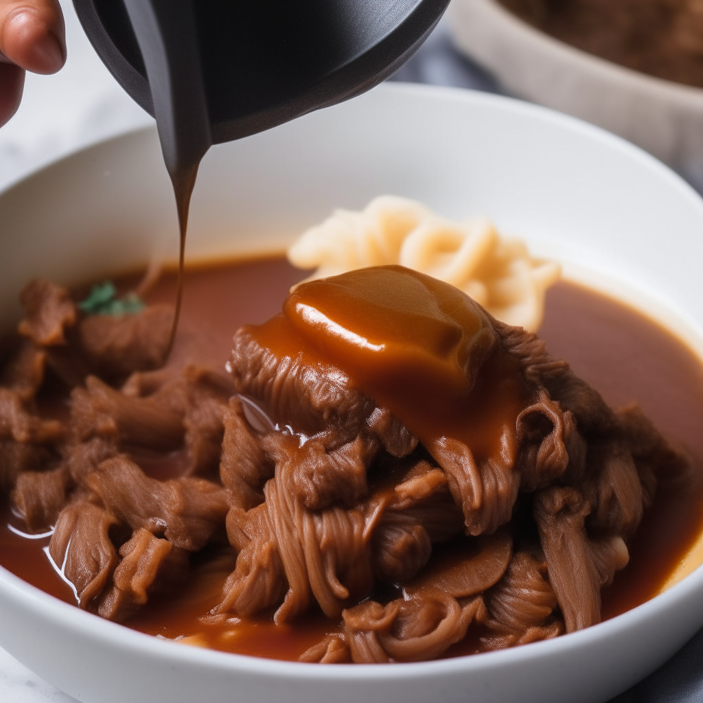 Serving tender beef goulash over egg noodles, step 4