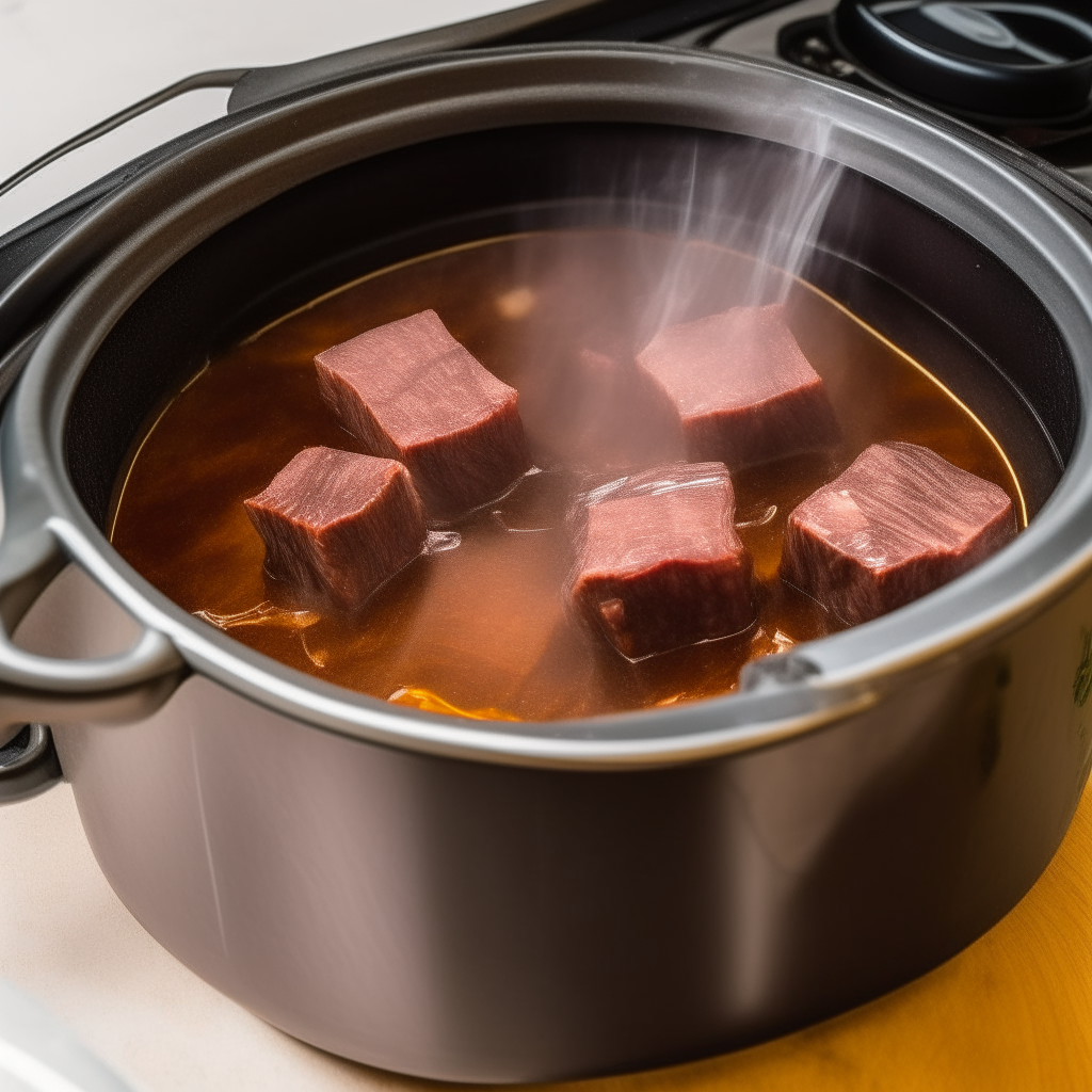 Browning beef cubes in oil in an Instant Pot, step 1