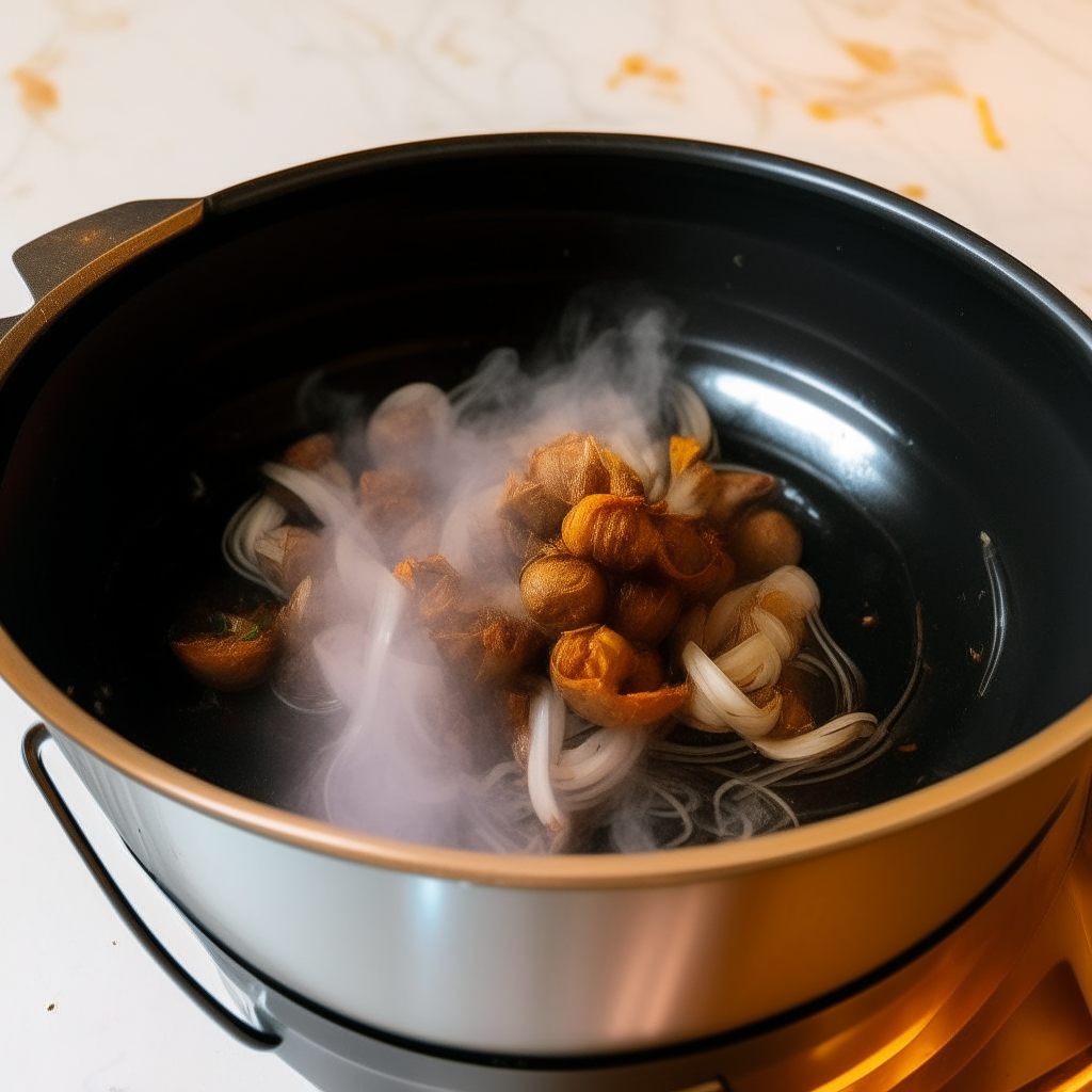 Onions sautéing with spices in an Instant Pot, step 1