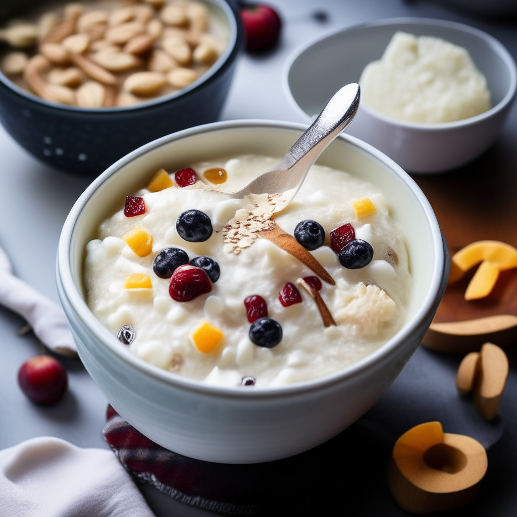 Serving rice pudding with fruit and nuts, step 4