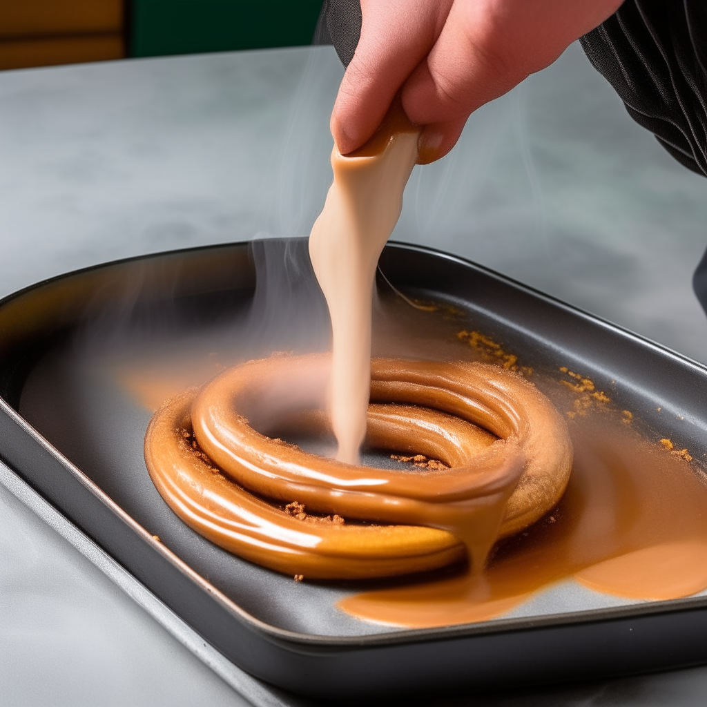 Piping churro batter onto a steaming tray, step 2