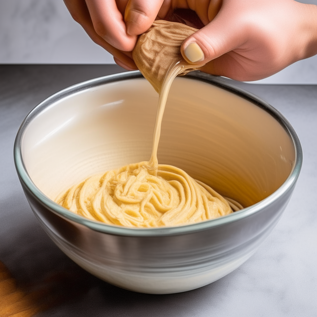 Mixing churro batter ingredients in a bowl, step 1, no human hands