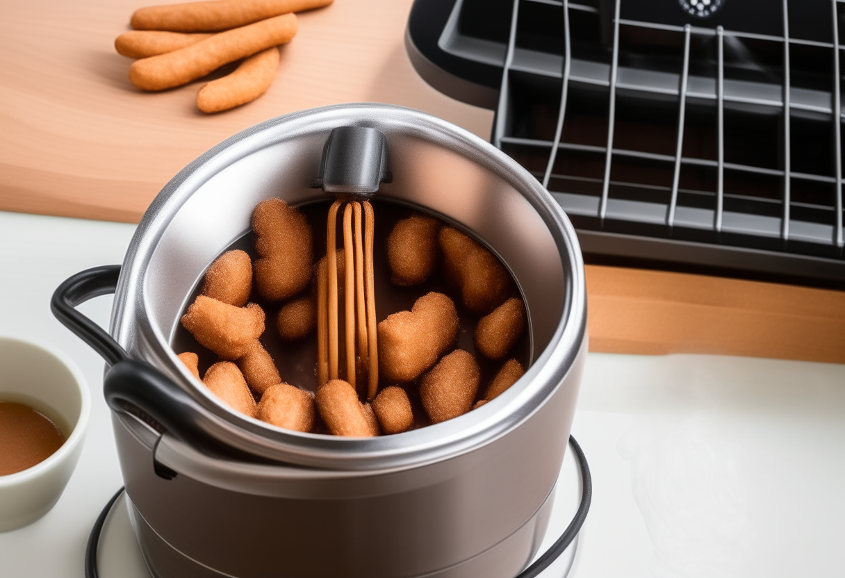 Step 3: Trivet with churro bites placed in instant pot, water added, then set to steam mode.