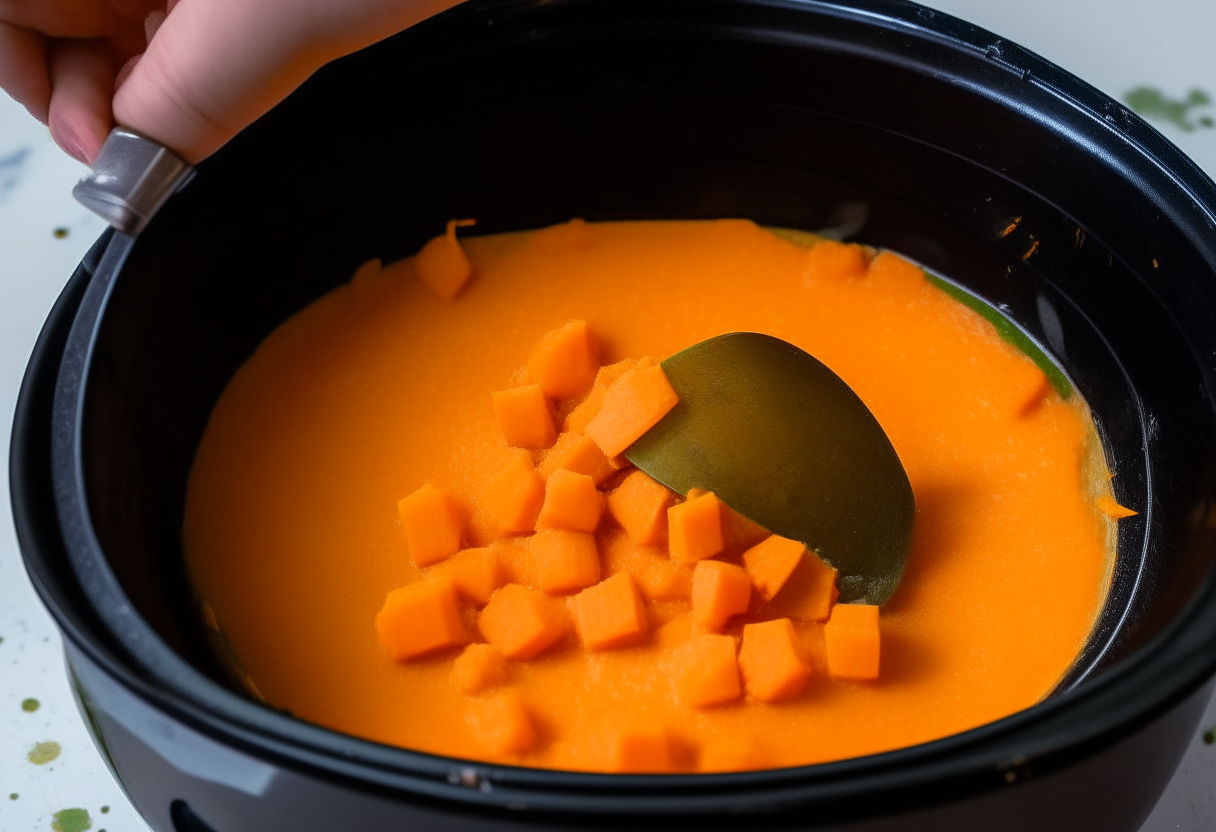 Sweet potato mixture cooked in instant pot on saute mode, stirring constantly until thickened