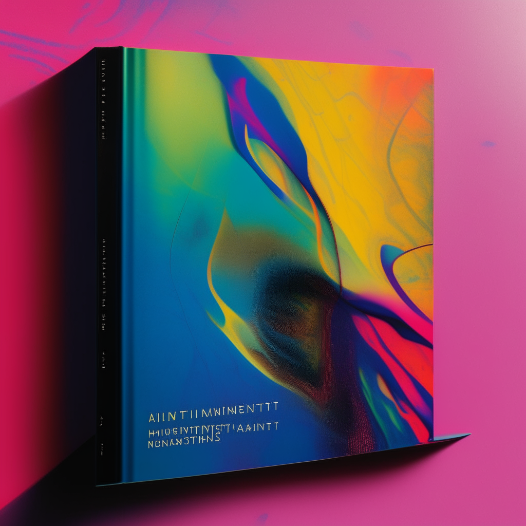 A close-up perspective of a book cover showing the title and author name against a colorful abstract background