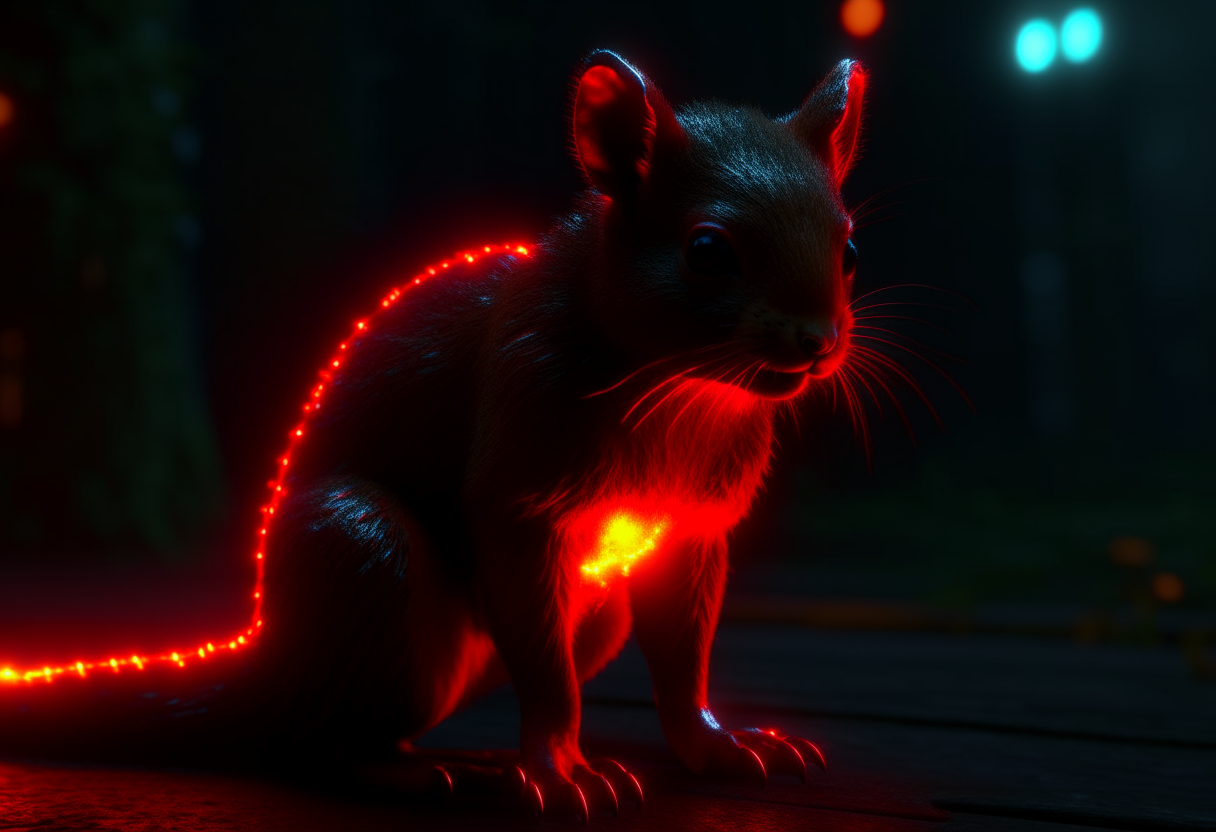 A squirrel of doom with glowing red eyes and sharp claws.