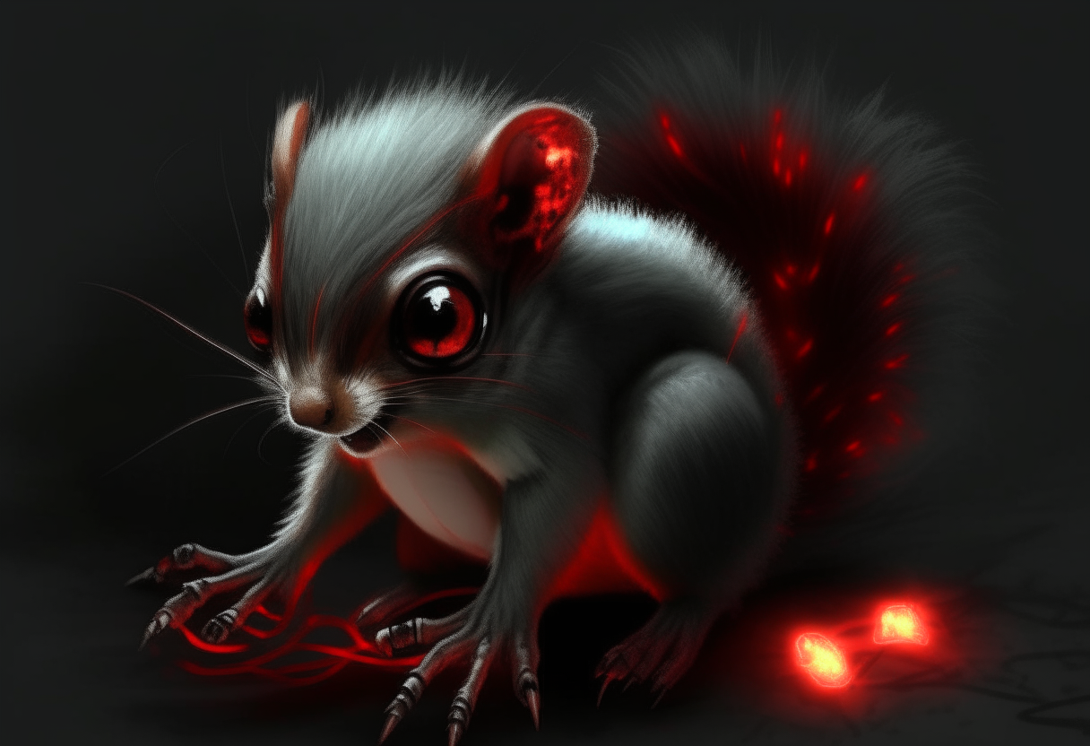 A squirrel of doom with glowing red eyes and sharp claws.