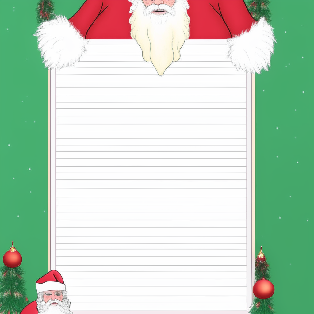 A Christmas themed letter template with an image of Santa at the top and blank lines below to write wishes