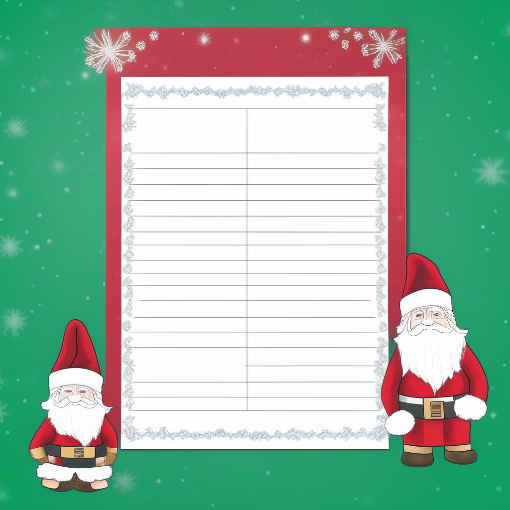 A Christmas themed letter template with an image of Santa at the top and blank lines below to write wishes