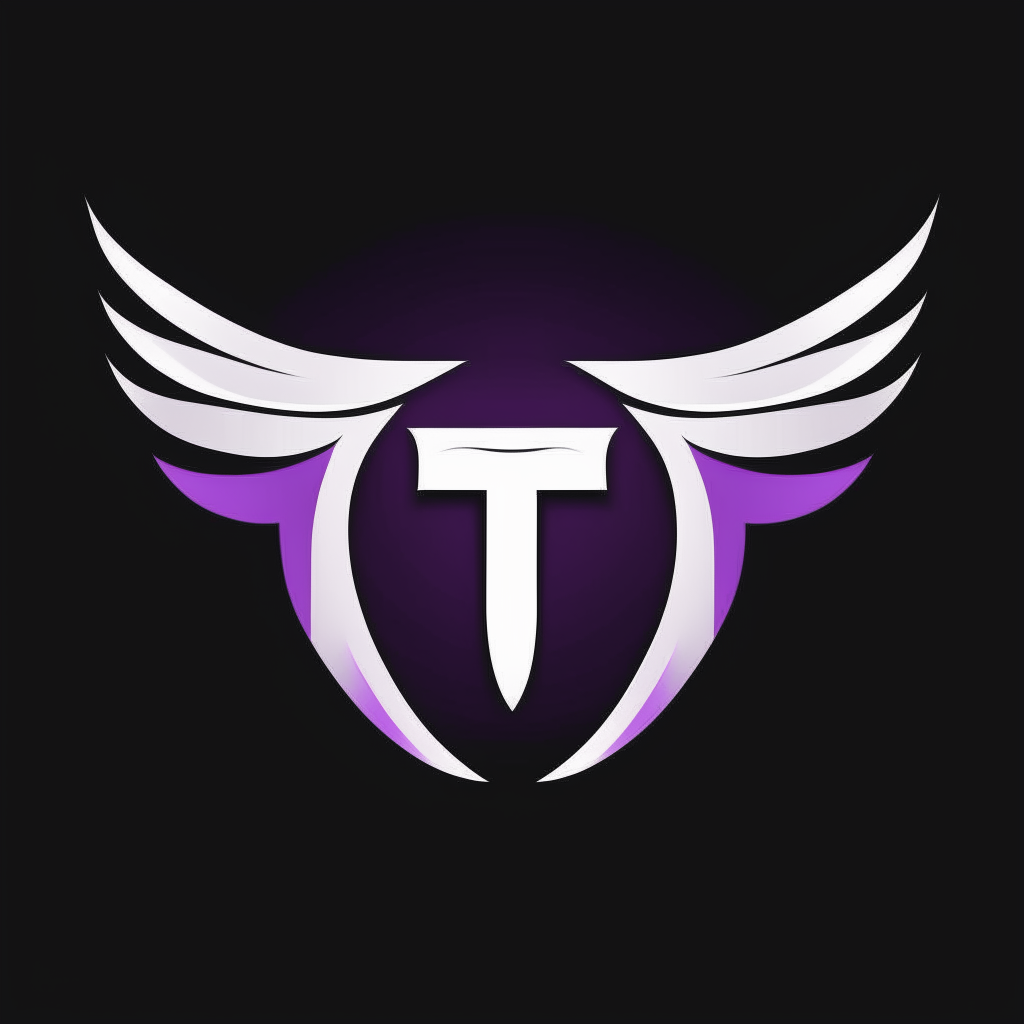 A refined version of the purple winged T logo in black and white, with smoother curves and negative space incorporated into the design