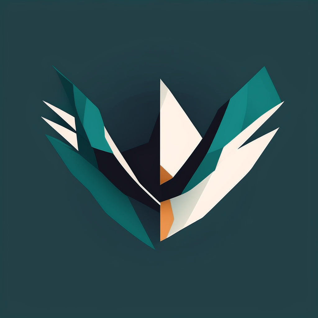An artistic interpretation of the folded wing logo using geometric shapes and negative space for contrast