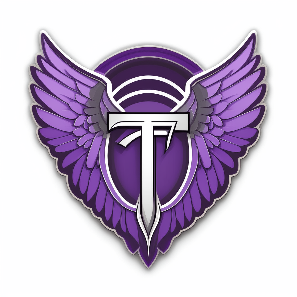 The purple wings sticker design with a capital T letter centered between the wings