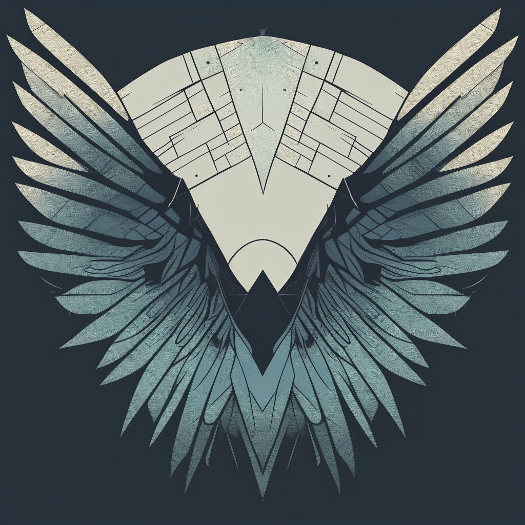 An artistic interpretation of the wings design incorporating a geometric T shape in the center
