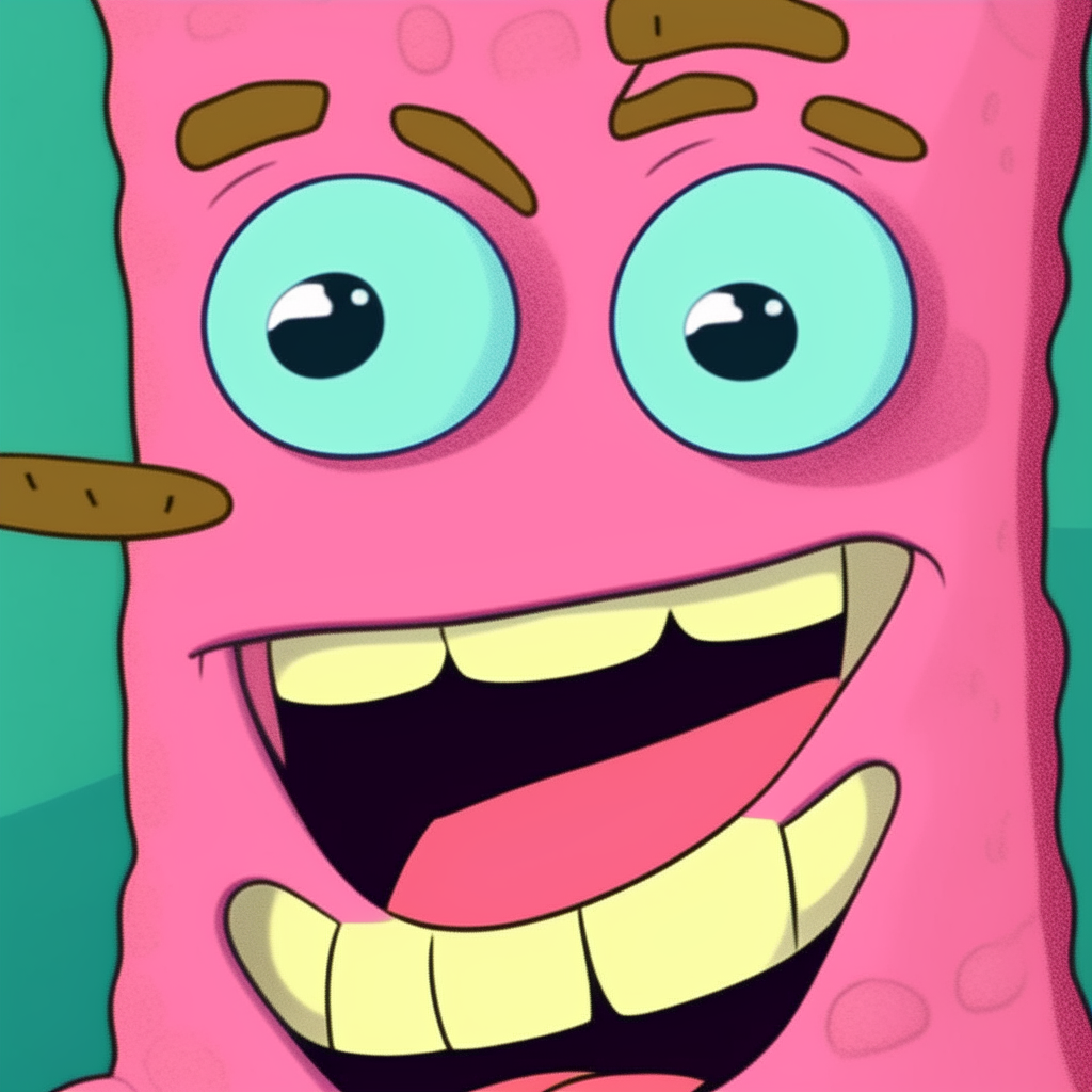 Close-up of Patrick Star from SpongeBob SquarePants asking 'Is mayonnaise a form of media?' in the familiar meme format. Patrick has a wide smile and is looking up with his eyes closed. The text is clearly legible in the Impact font.