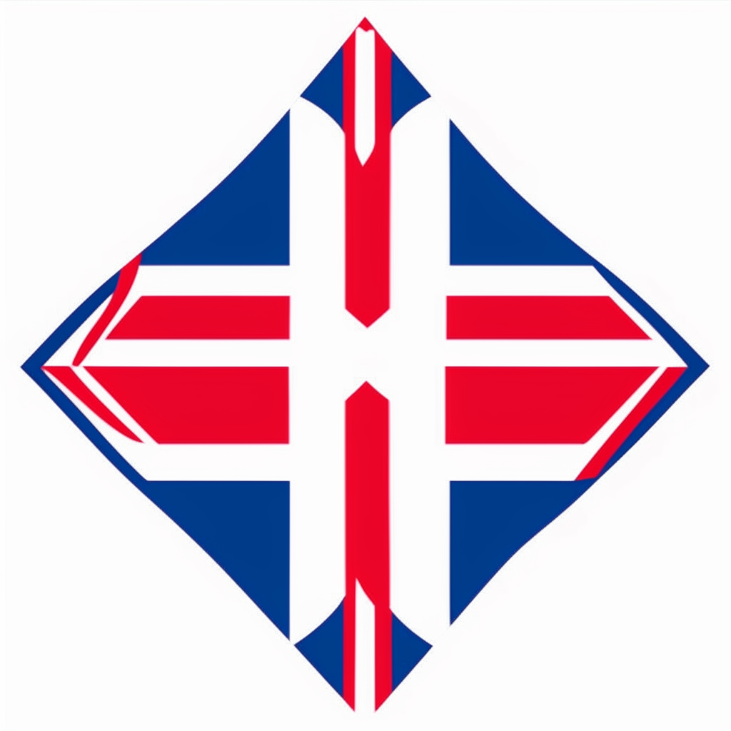 A red diagonal cross on a white background with blue triangles in the upper left and lower right corners, in the style of the flag of the United Kingdom.