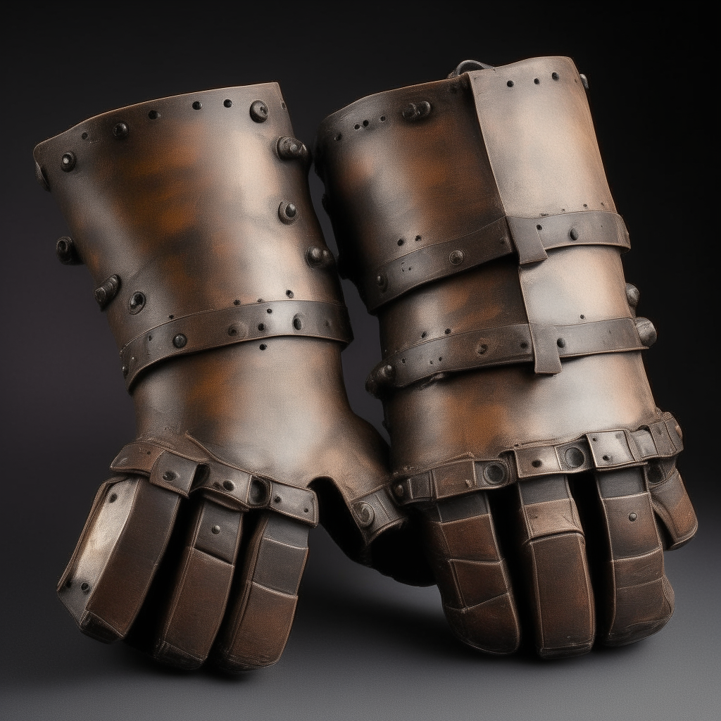 a pair of thick leather gauntlets reinforced with iron plates, imbued with the strength of giants