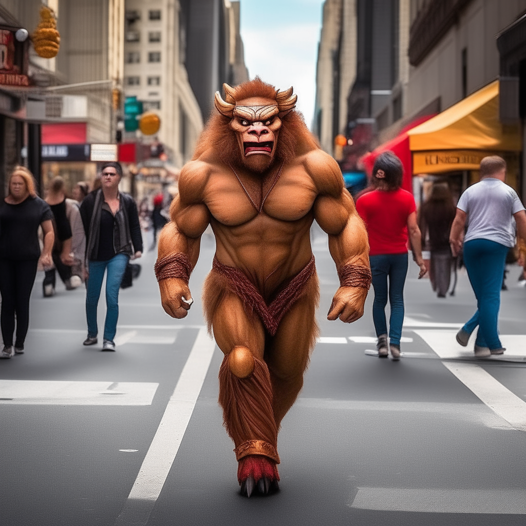 Beast-Man walking down 42nd street in New York City