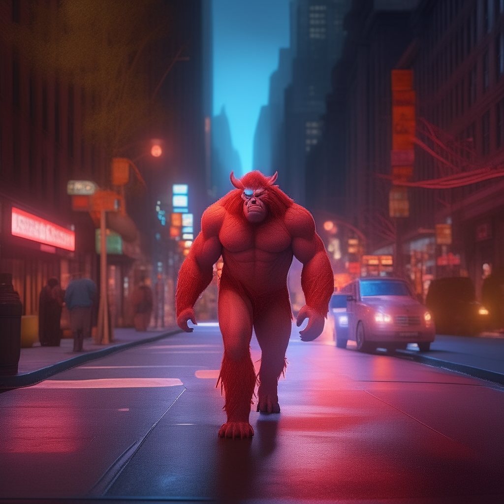 photorealistic, cinematic , high resolution, AR 16:9, Beast-Man walking down 42nd street in New York City