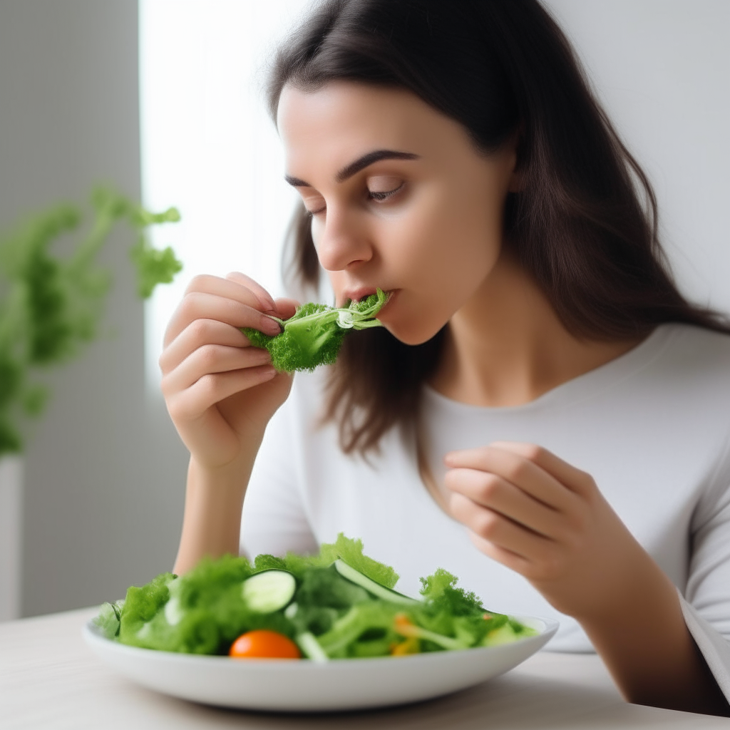 A woman choosing to eat a salad